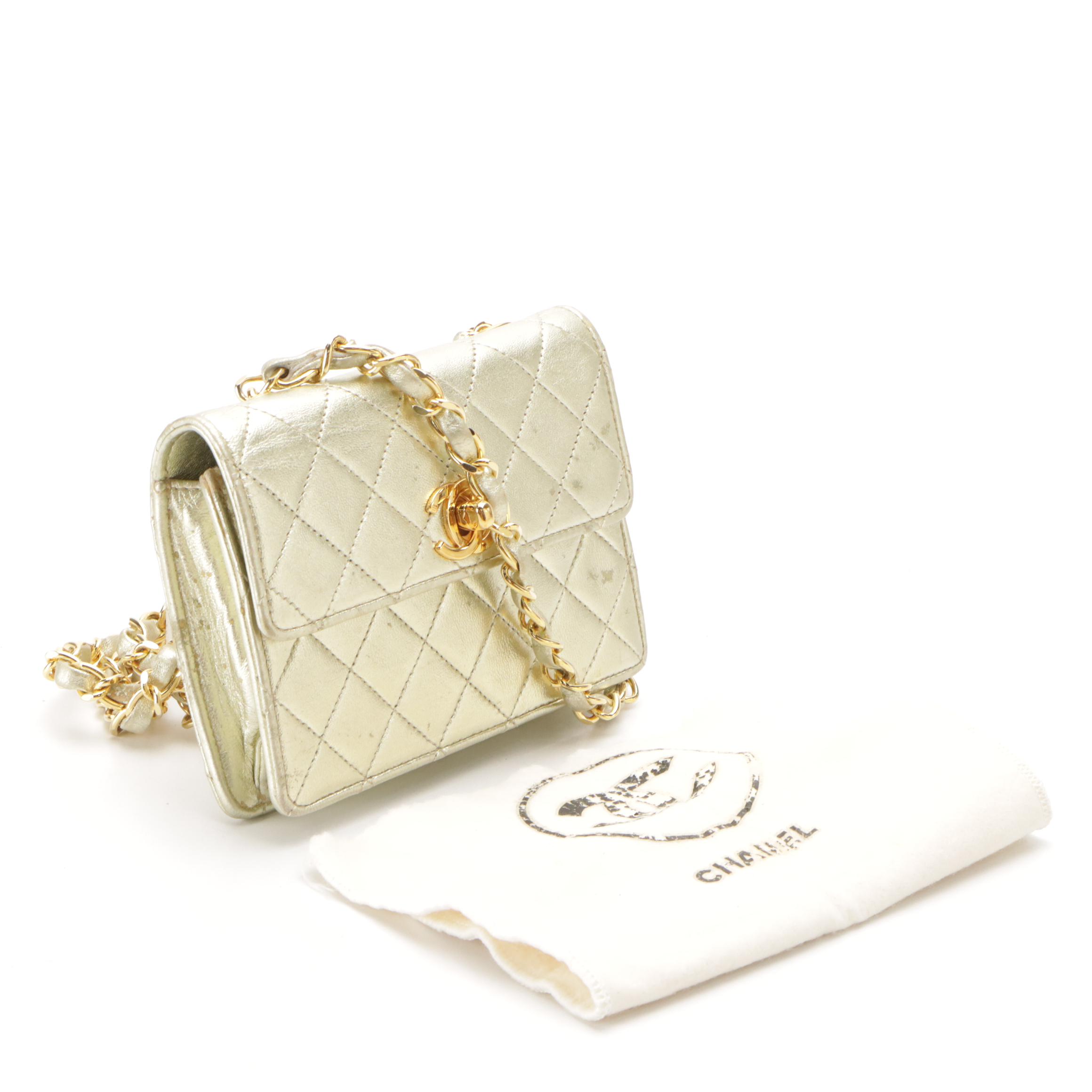 Chanel CC Mini Chain Bag in Quilted Metallic Lambskin Leather