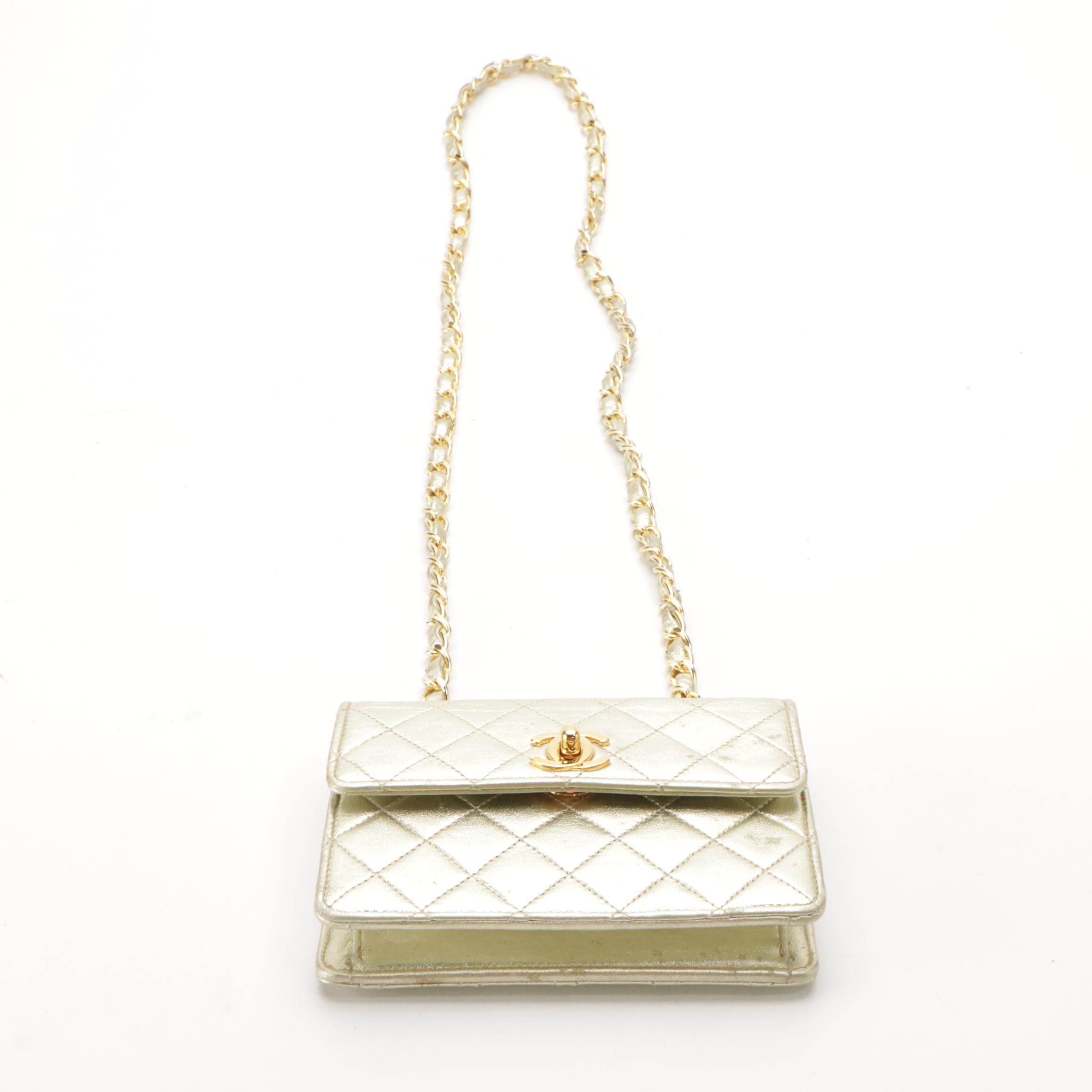 Chanel CC Mini Chain Bag in Quilted Metallic Lambskin Leather