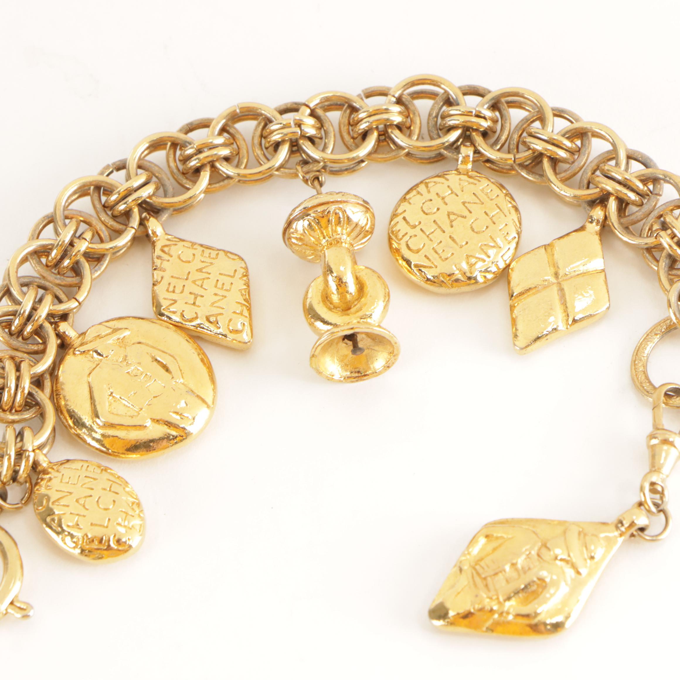 Chanel Gold Tone Charm Seals Bracelet, 1970s