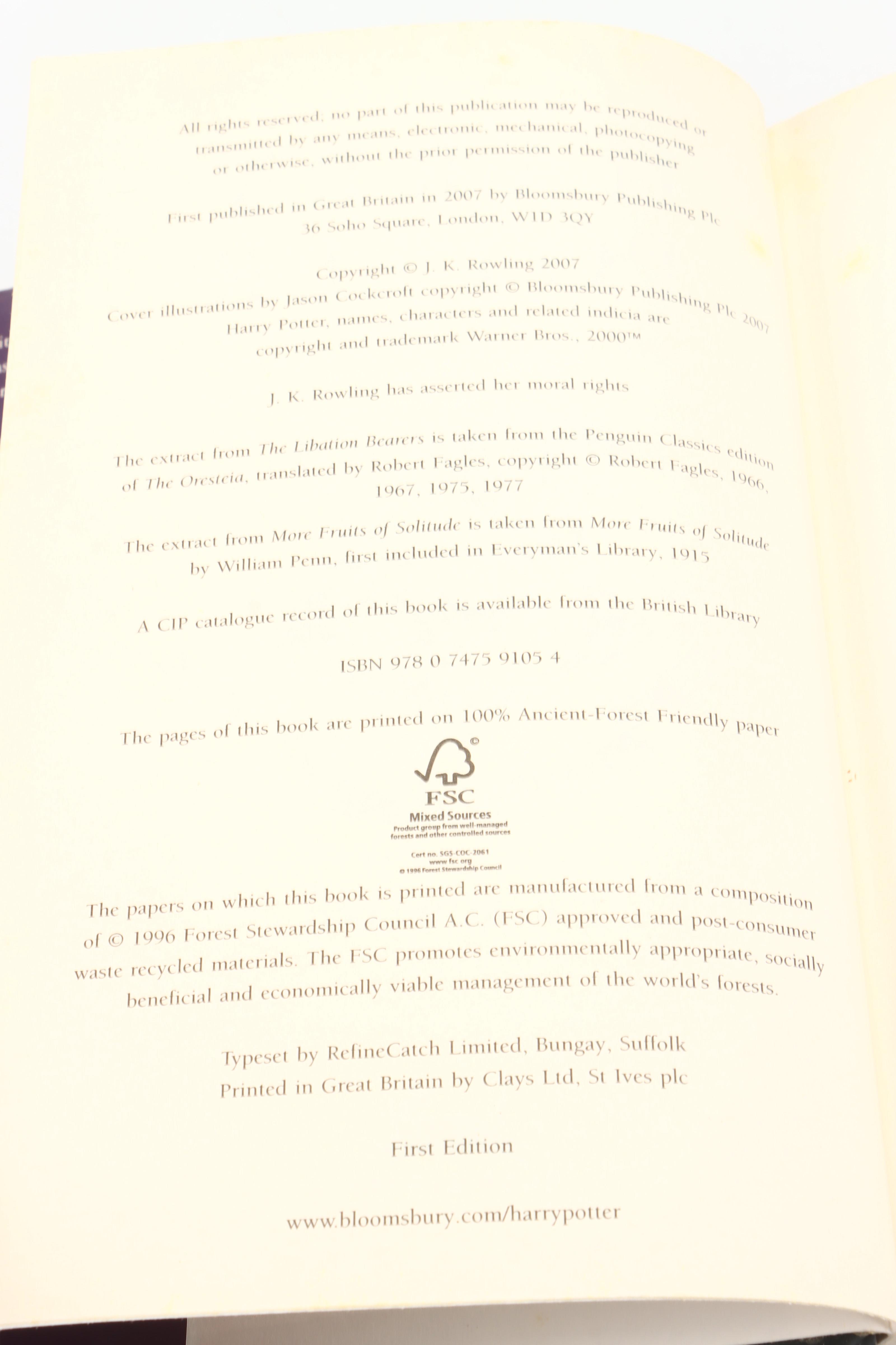 First UK Edition "Harry Potter and the Deathly Hallows" by J. K. Rowling, 2007