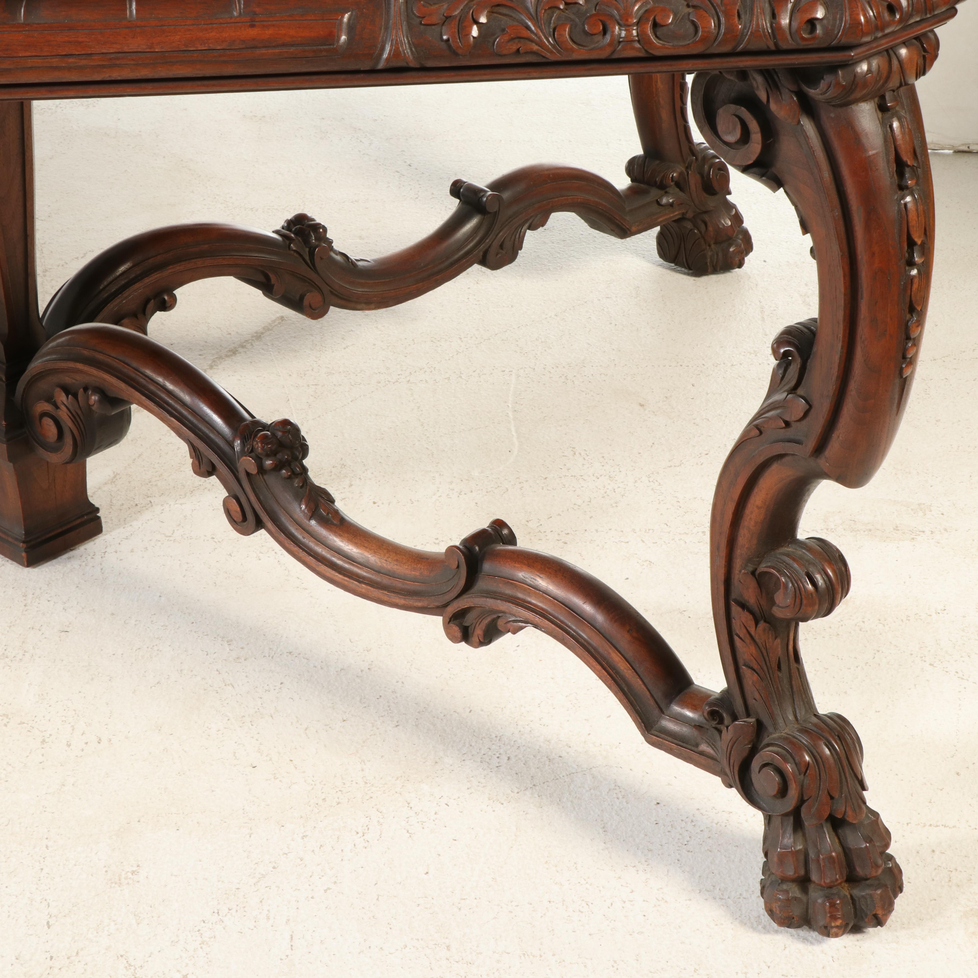 Spanish Baroque Style Walnut Dining Table and Ten Chairs, 20th Century