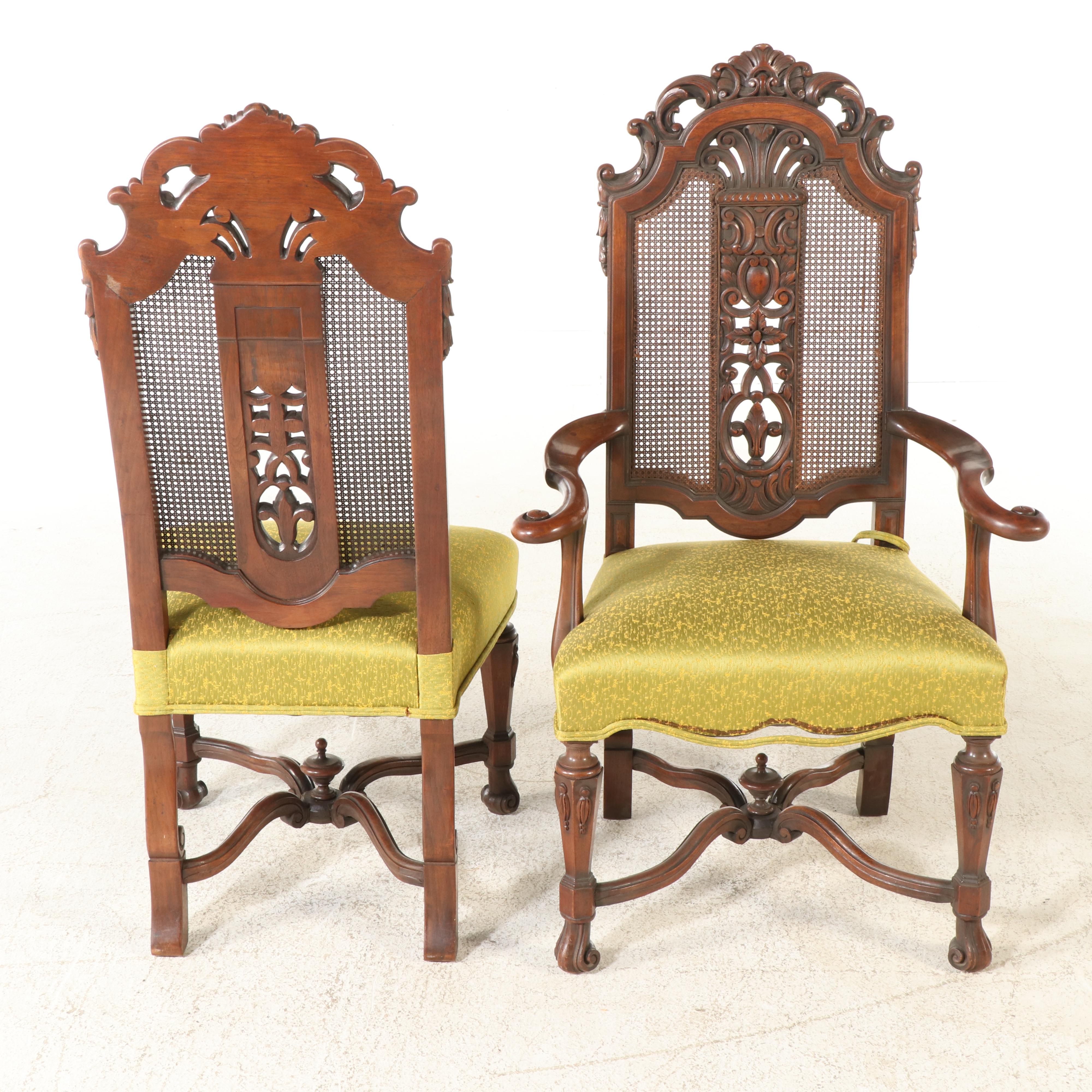 Spanish Baroque Style Walnut Dining Table and Ten Chairs, 20th Century