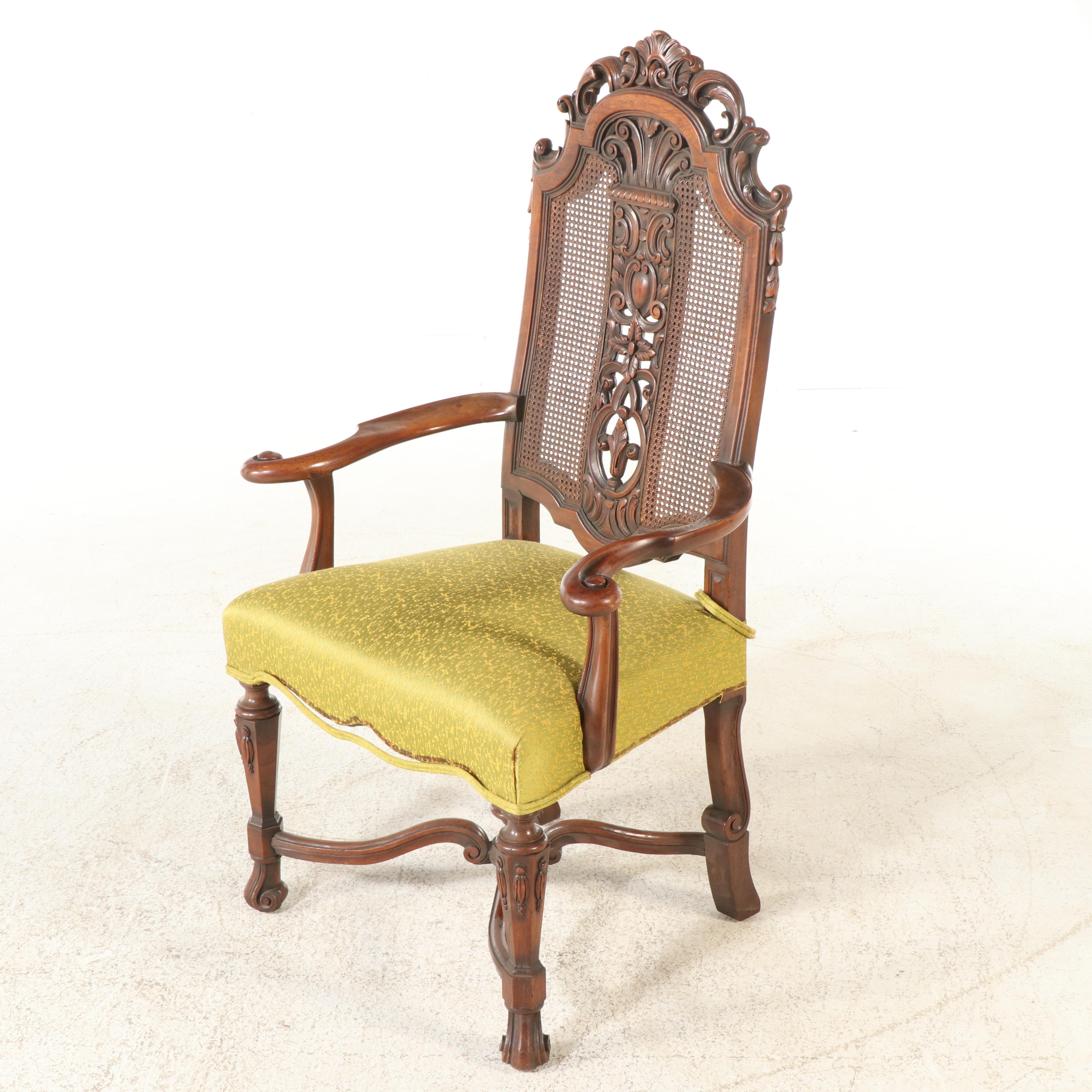 Spanish Baroque Style Walnut Dining Table and Ten Chairs, 20th Century