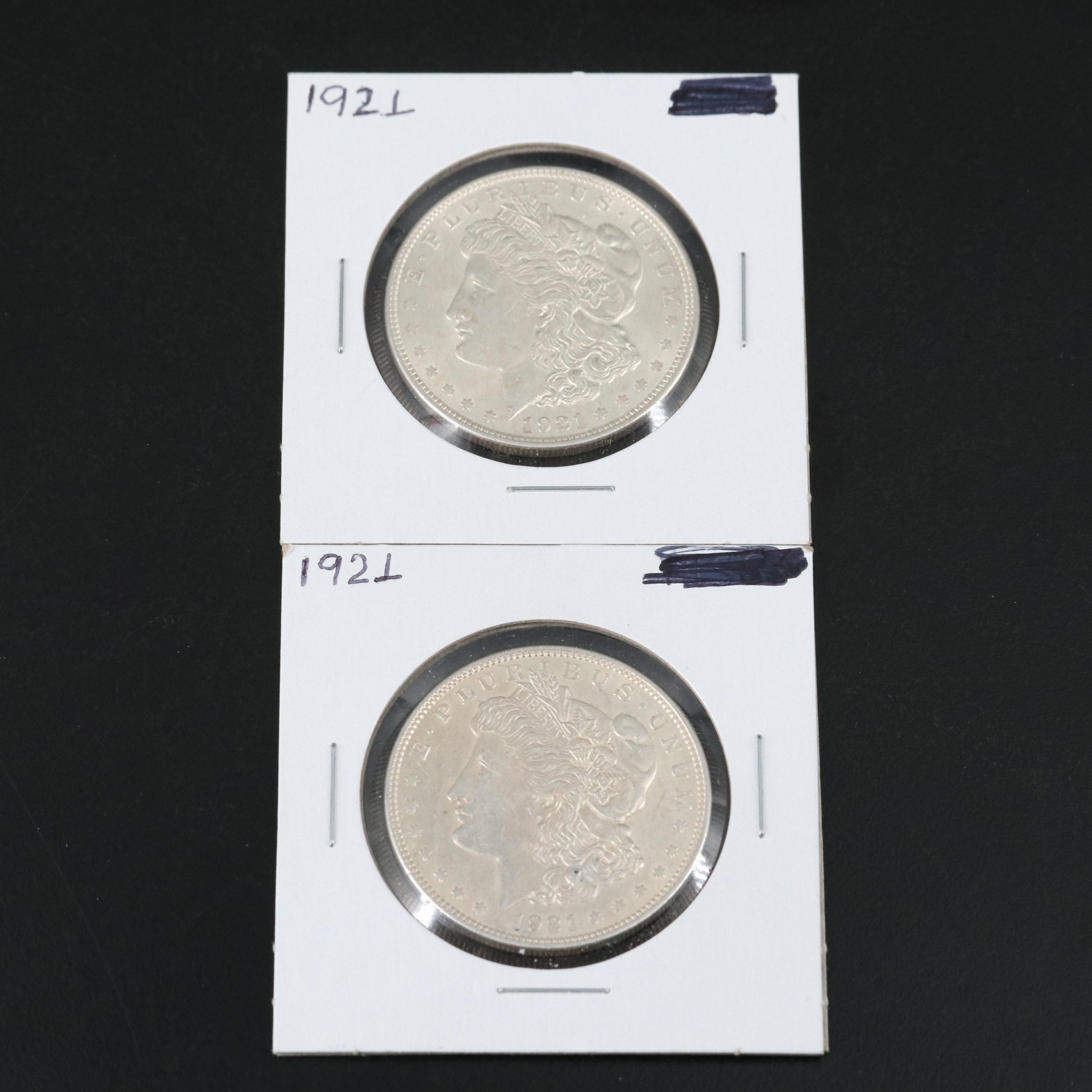 Two 1921 Morgan Silver Dollars