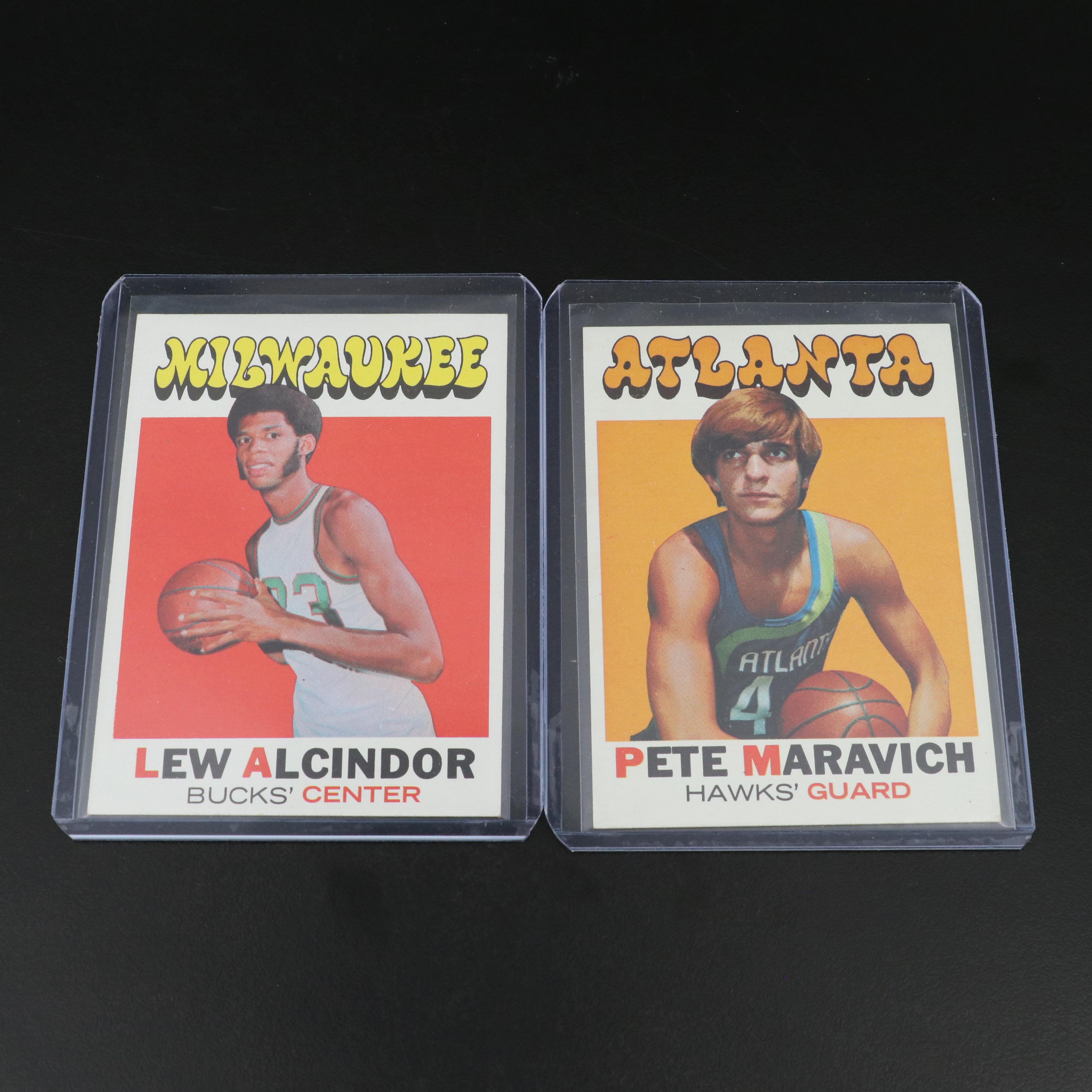 1971-72 Topps Kareem Abdul-Jabbar and Pete Maravich Basketball Cards