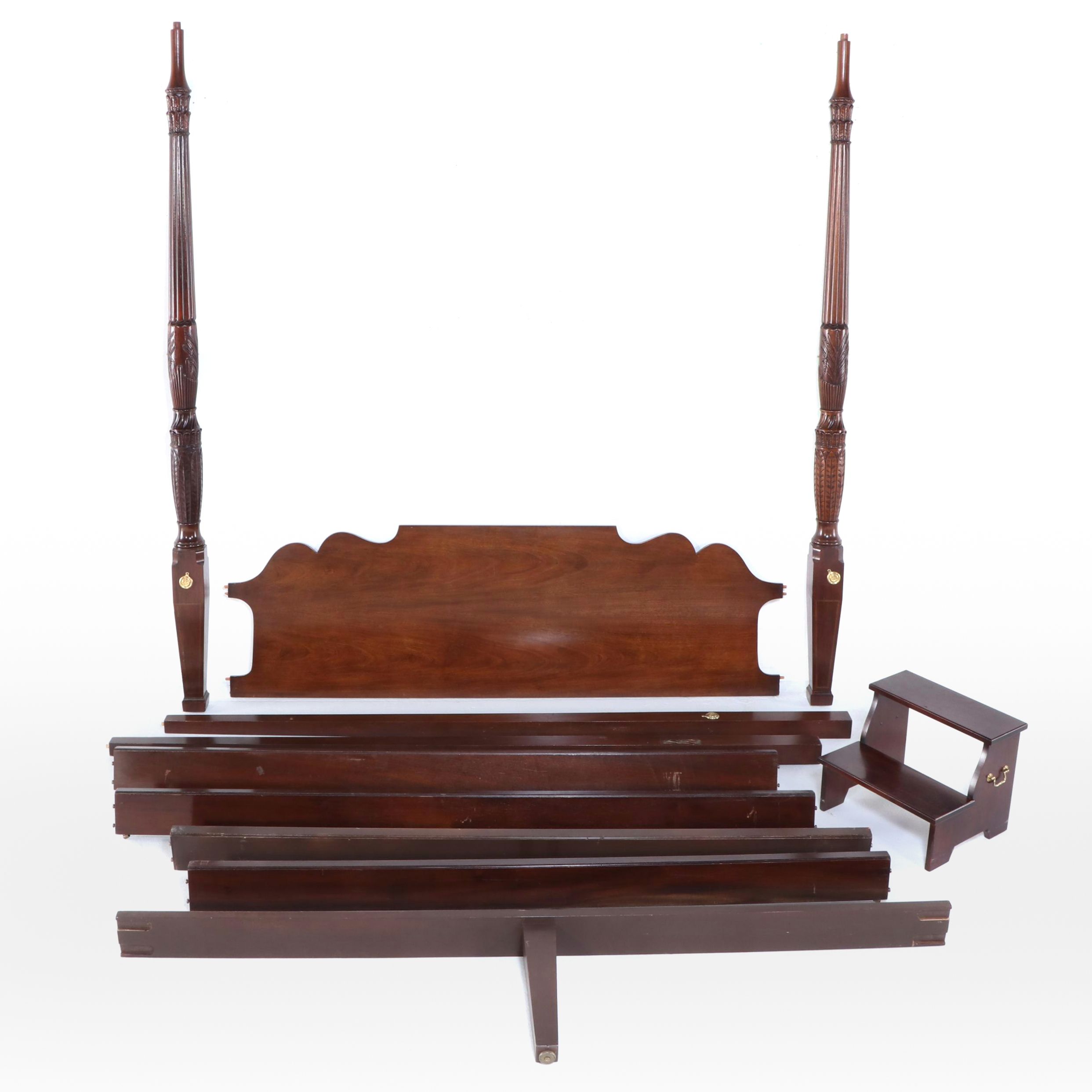 Baker Furniture Federal Style Mahogany King Size Bed Frame with Step Stool