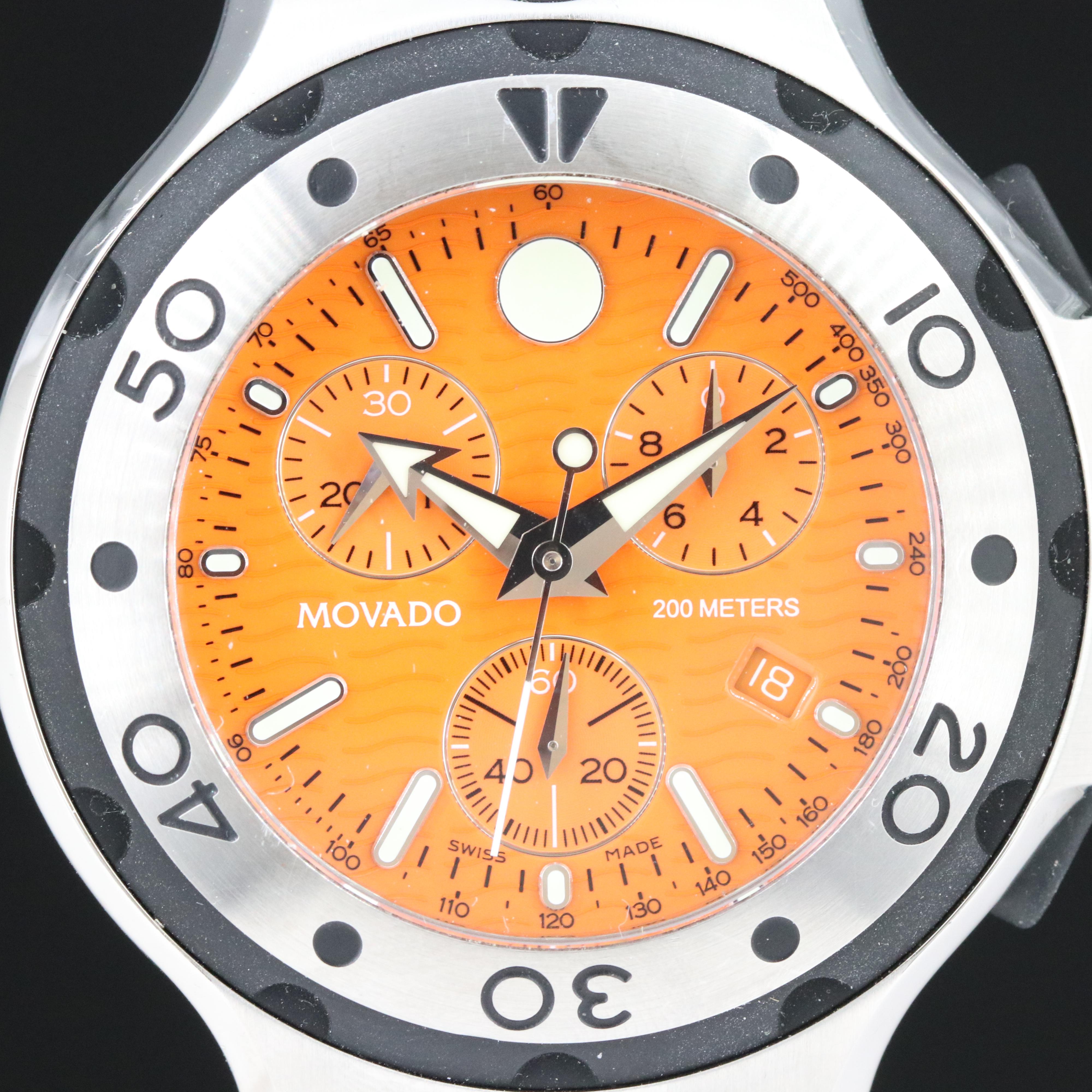 Movado Series 800 Chronograph 84 C5 1896.1 Orange 48mm Steel Quartz Watch