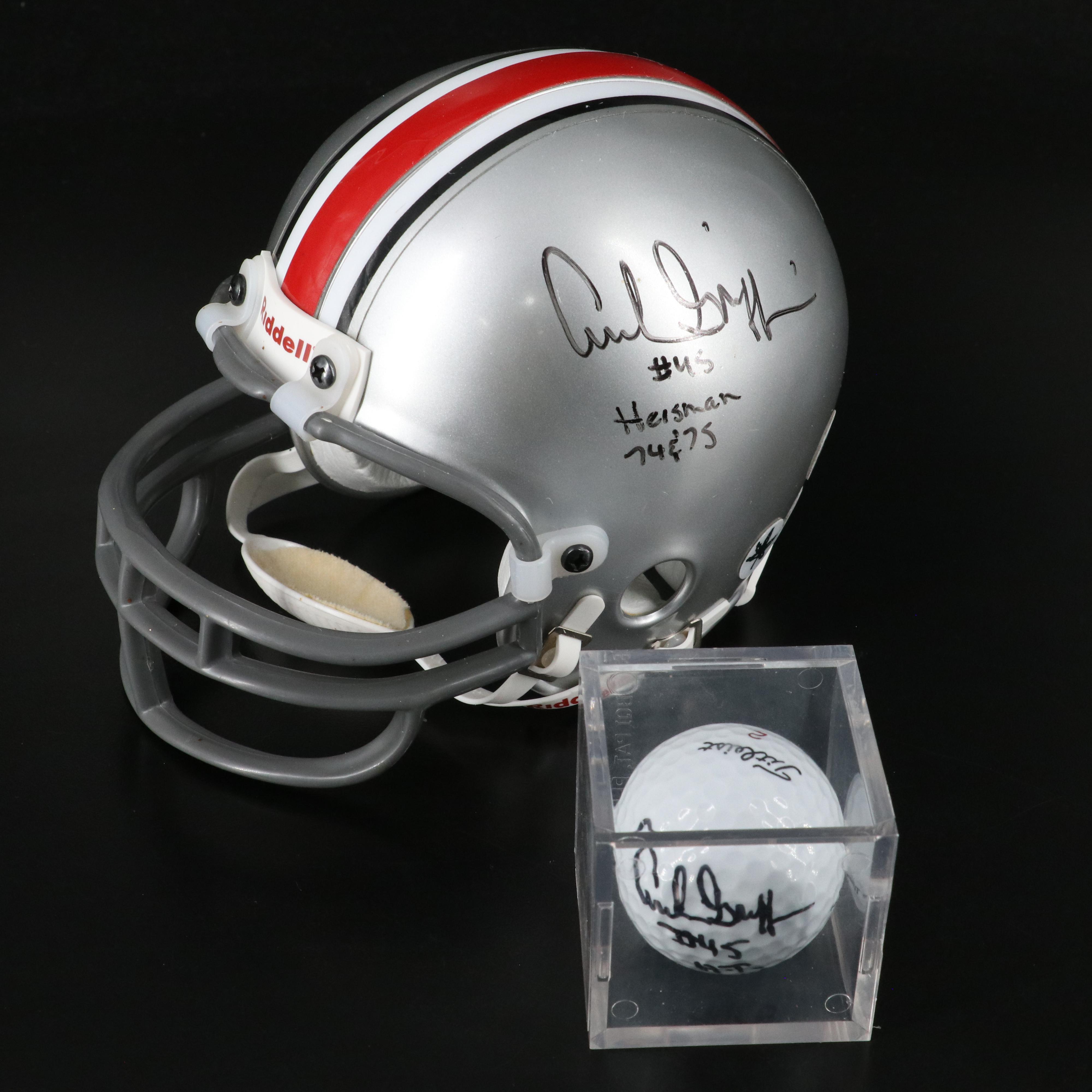 Archie Griffin Signed Ohio State Buckeyes Mini Helmet and Titleist Golf Ball