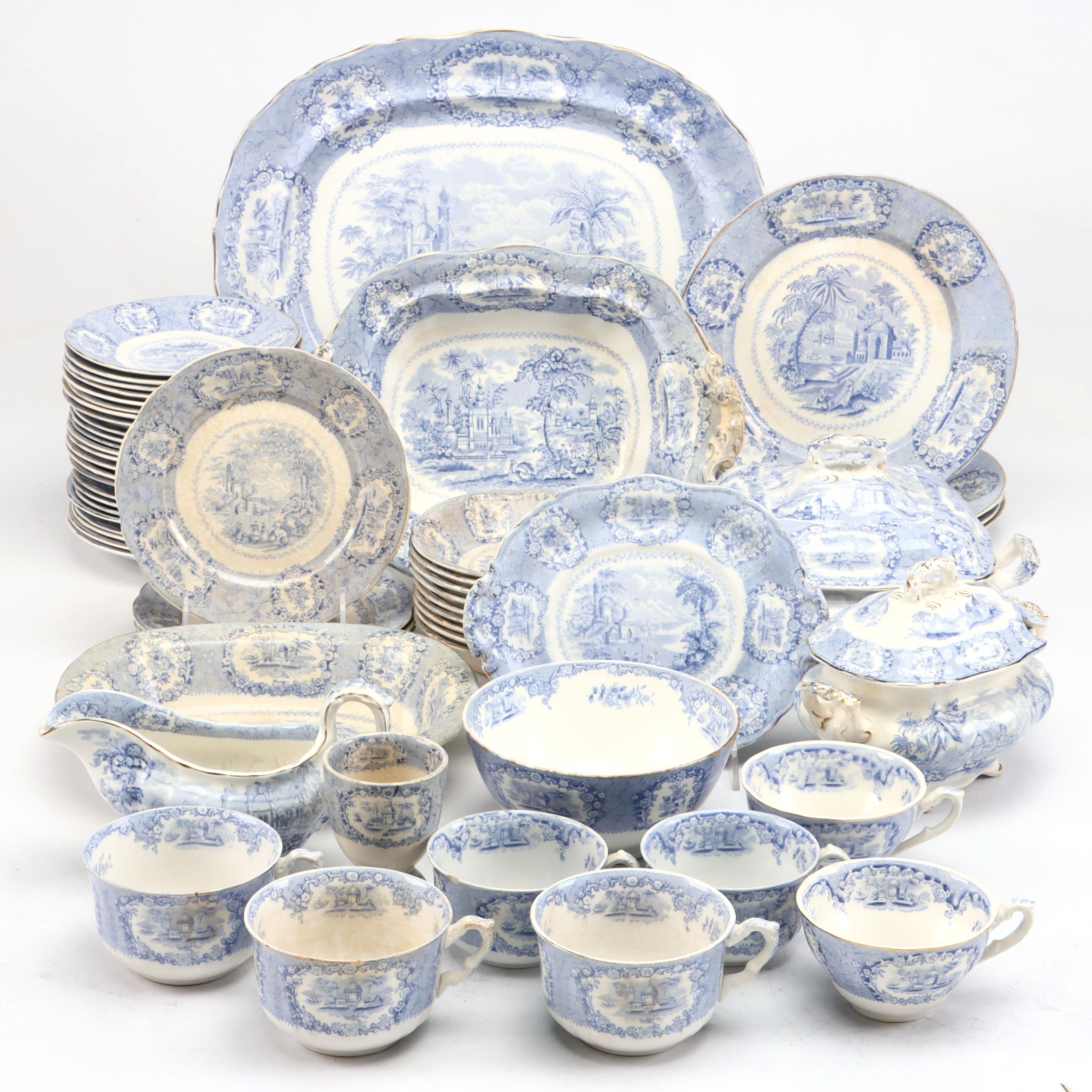 Ridgways English Blue Transferware "Oriental" Dinnerware and Serving Pieces