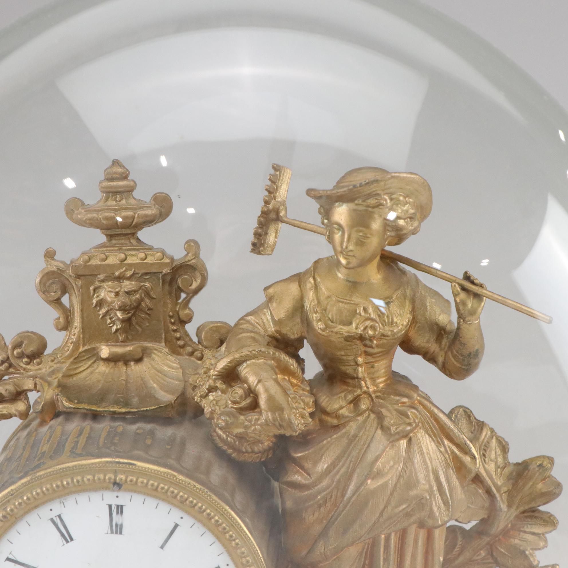 French Japy Frères Gilt Figural Mantel Clock in Dome Cloche, Circa 1865