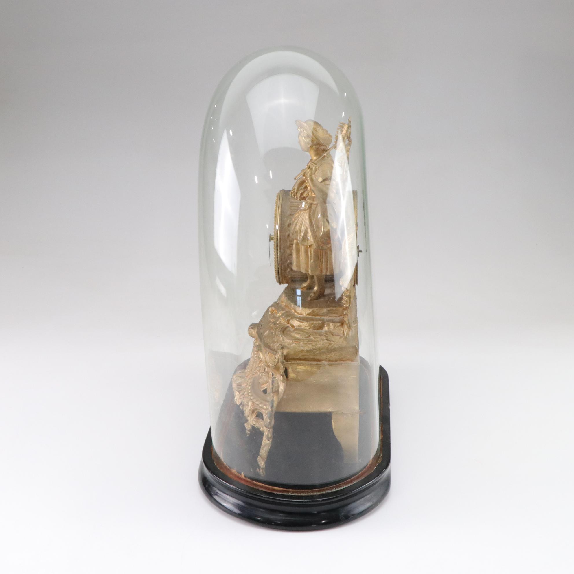 French Japy Frères Gilt Figural Mantel Clock in Dome Cloche, Circa 1865