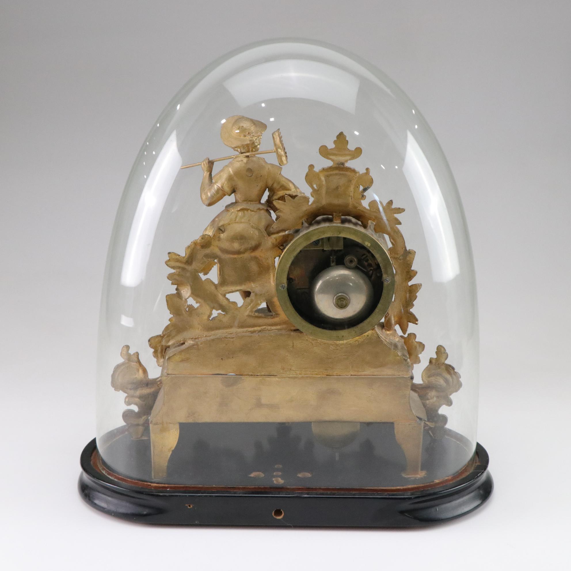 French Japy Frères Gilt Figural Mantel Clock in Dome Cloche, Circa 1865