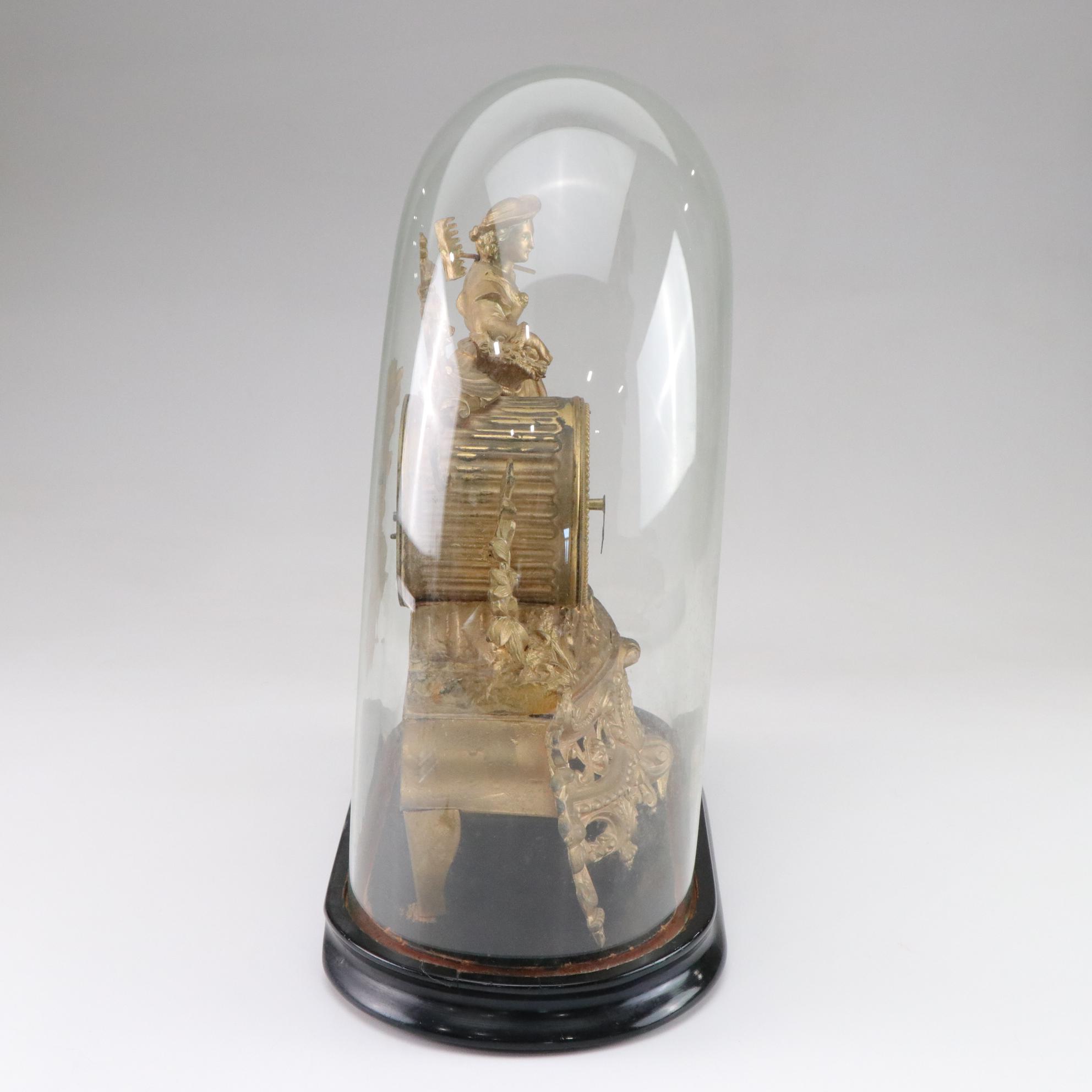 French Japy Frères Gilt Figural Mantel Clock in Dome Cloche, Circa 1865