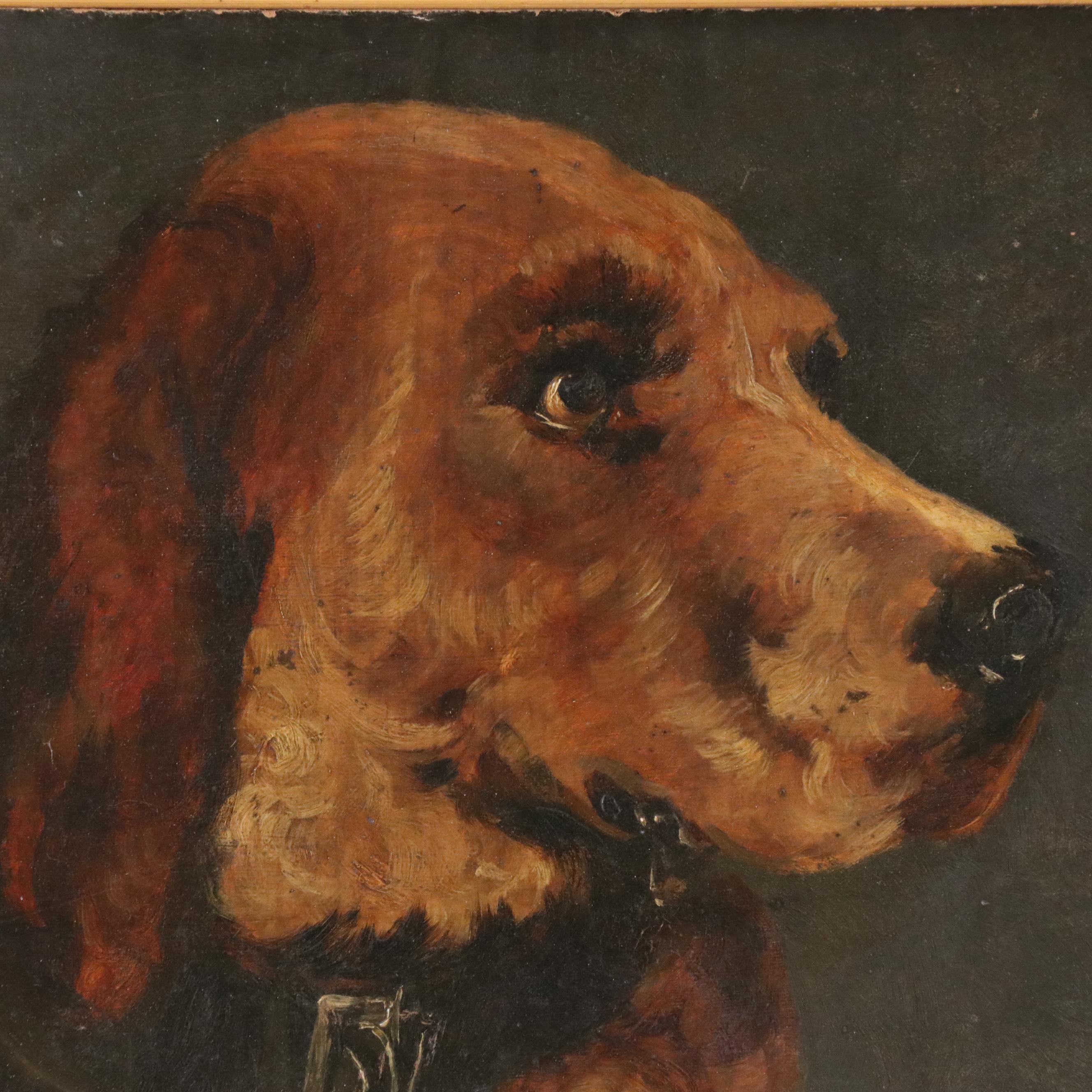 Oil Painting After Edwin Landseer "Odin, a Bloodhound"