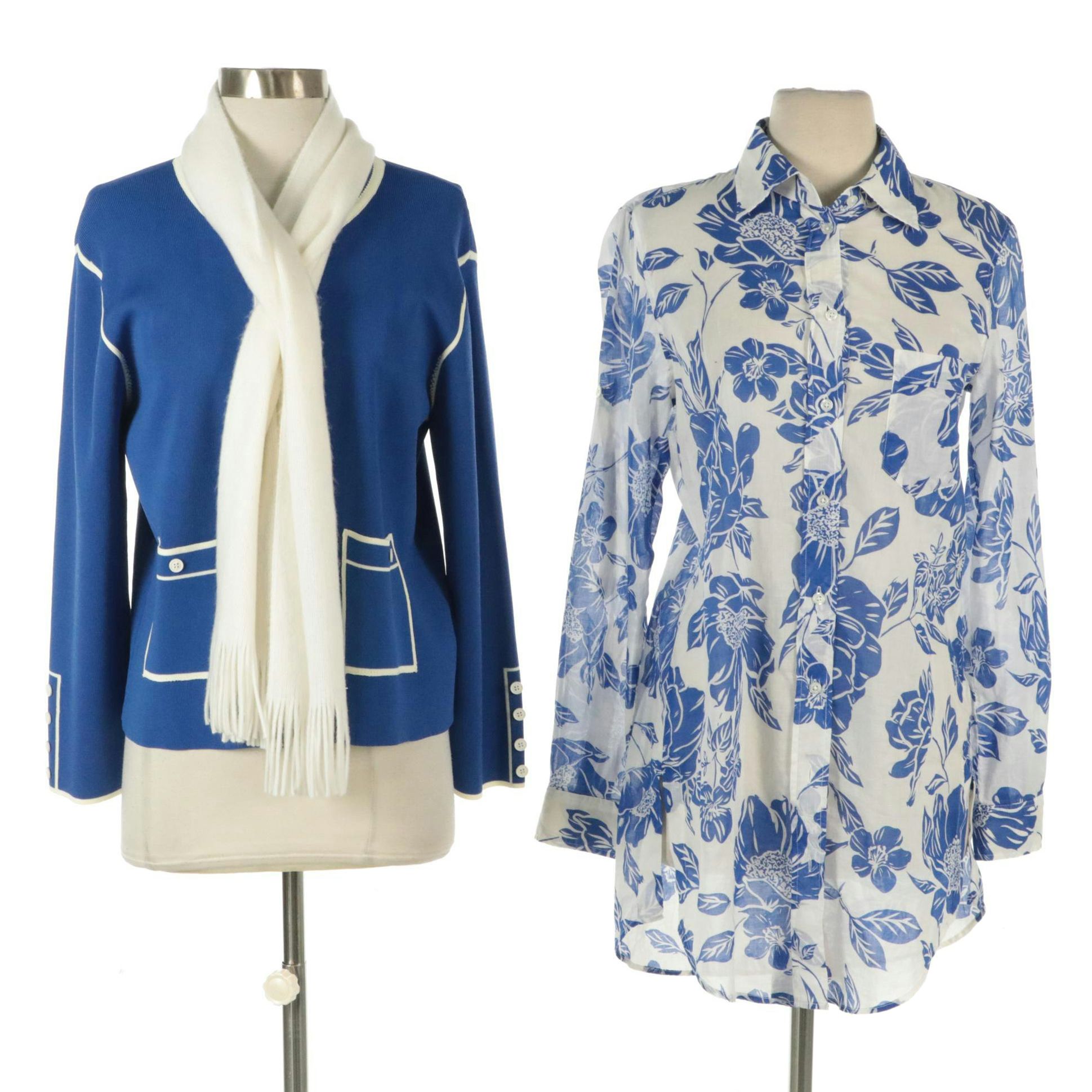 Vilagallo Button-Front Jacket, 0039 Italy Printed Cotton Shirt Dress, and Scarf