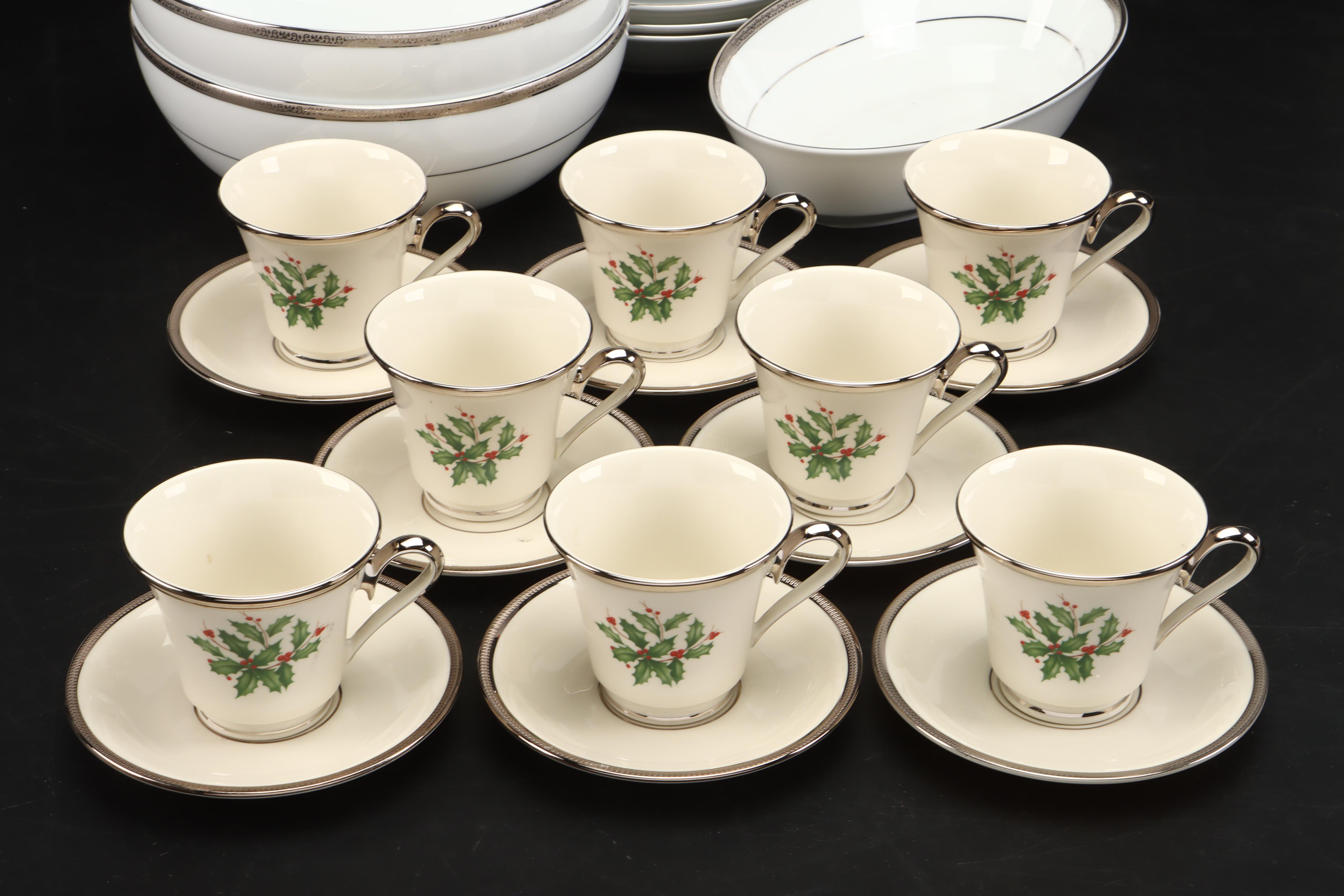 Charter Club Porcelain Bowls with Lenox "Holiday Platinum" Cups and Saucers