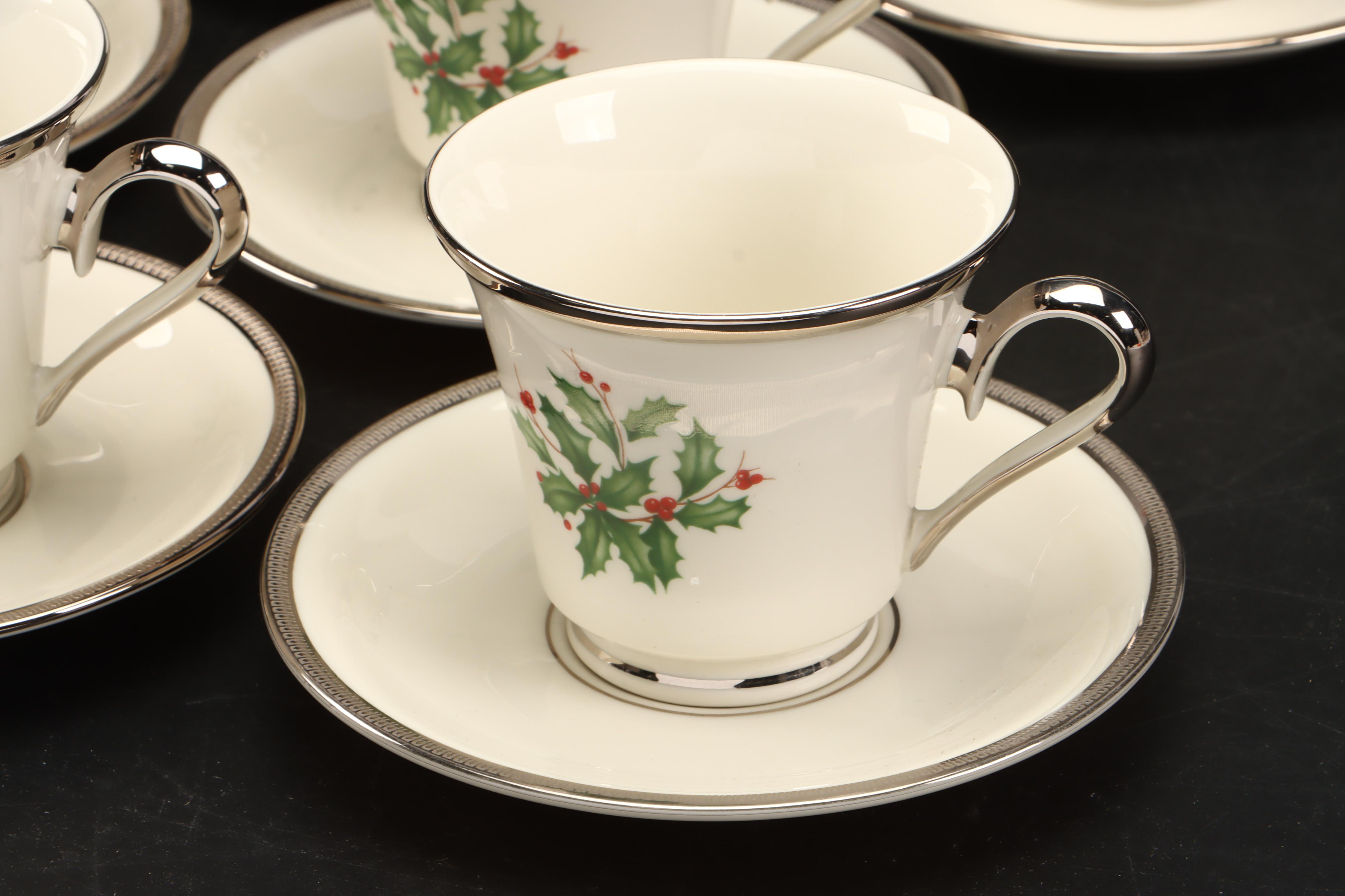 Charter Club Porcelain Bowls with Lenox "Holiday Platinum" Cups and Saucers
