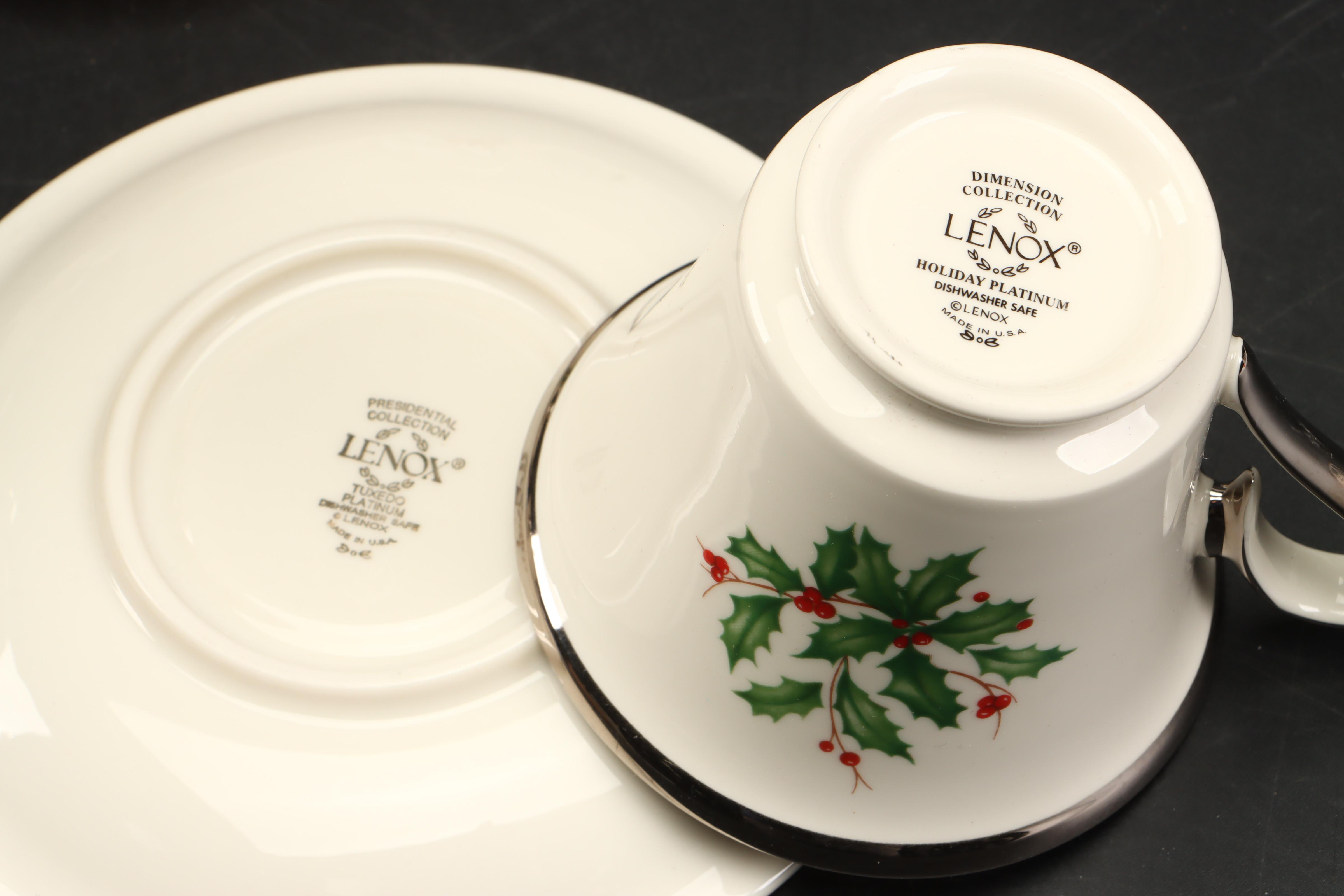 Charter Club Porcelain Bowls with Lenox "Holiday Platinum" Cups and Saucers