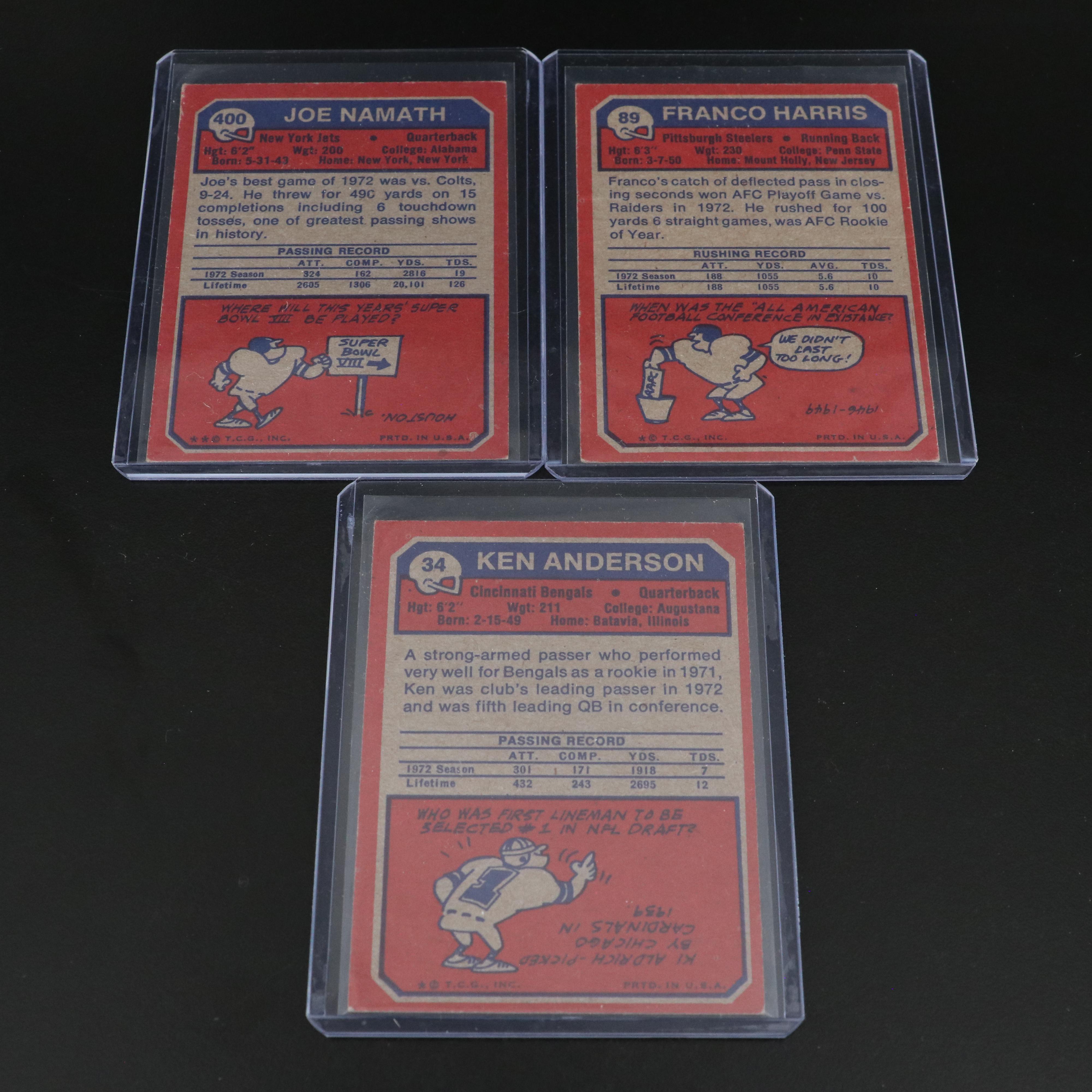 Topps Football Cards Featuring Terry Bradshaw, Joe Namath, and More, 1970s