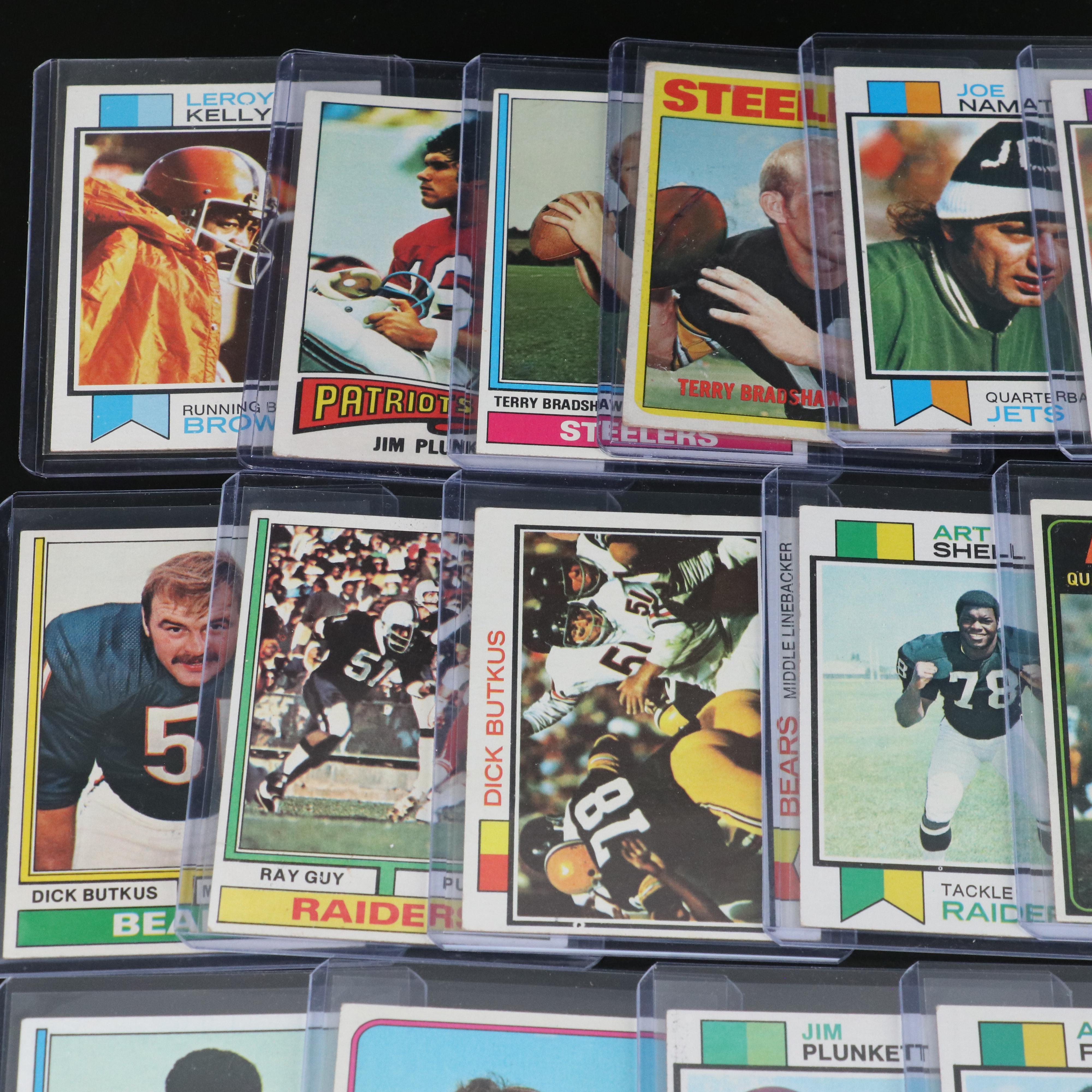 Topps Football Cards Featuring Terry Bradshaw, Joe Namath, and More, 1970s