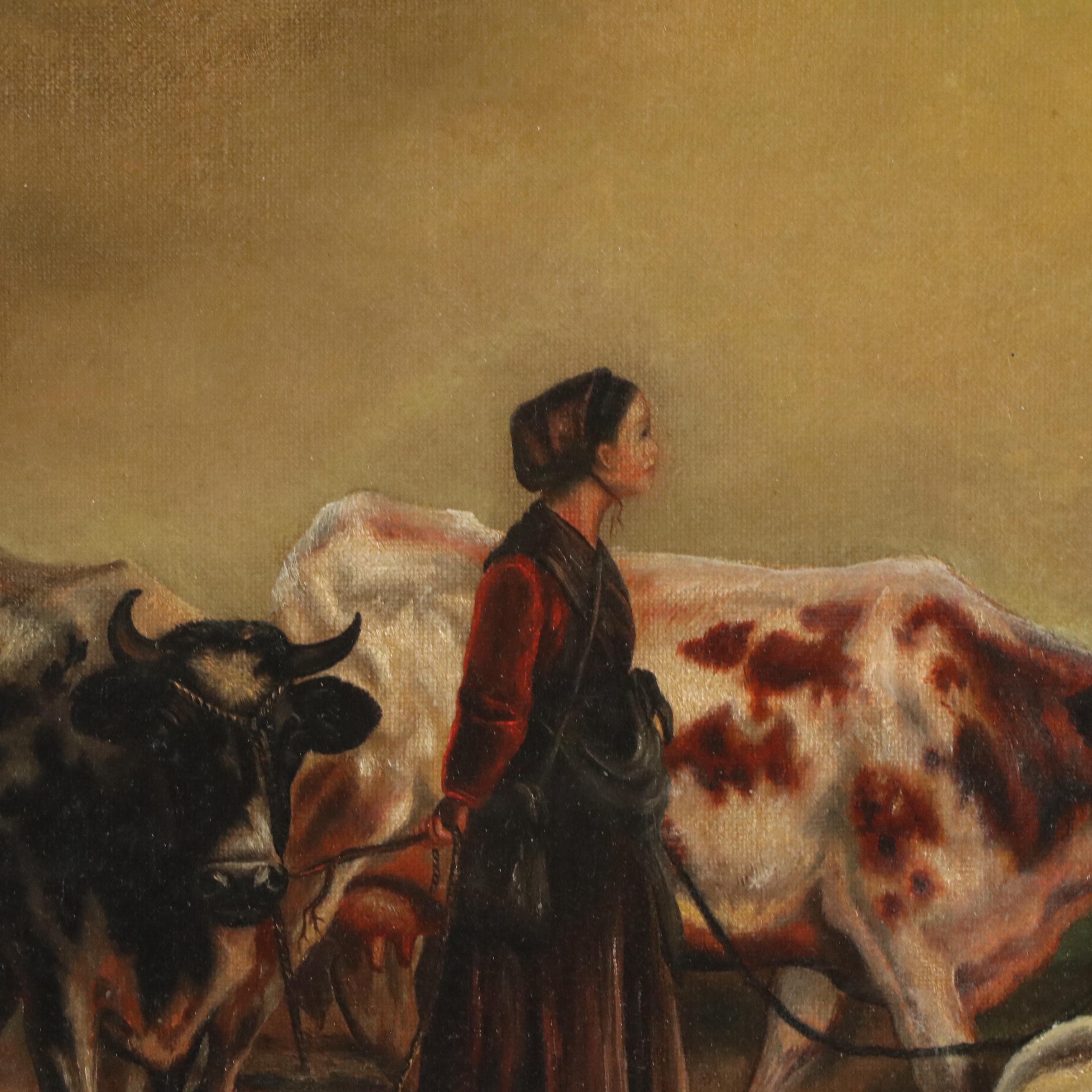 Victorian Hobbyist Pastoral Scene Oil Painting, Circa 1900