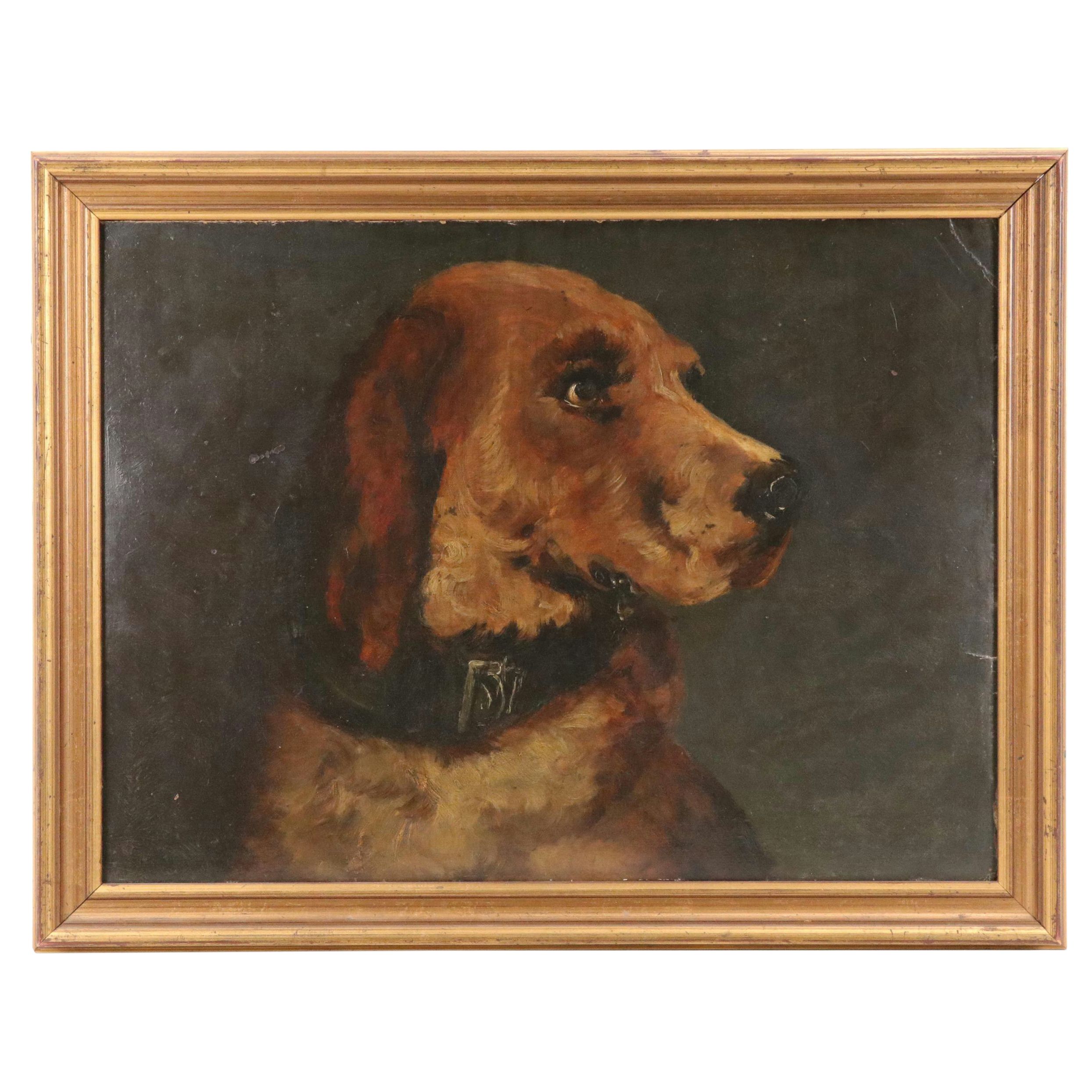 Oil Painting After Edwin Landseer "Odin, a Bloodhound"