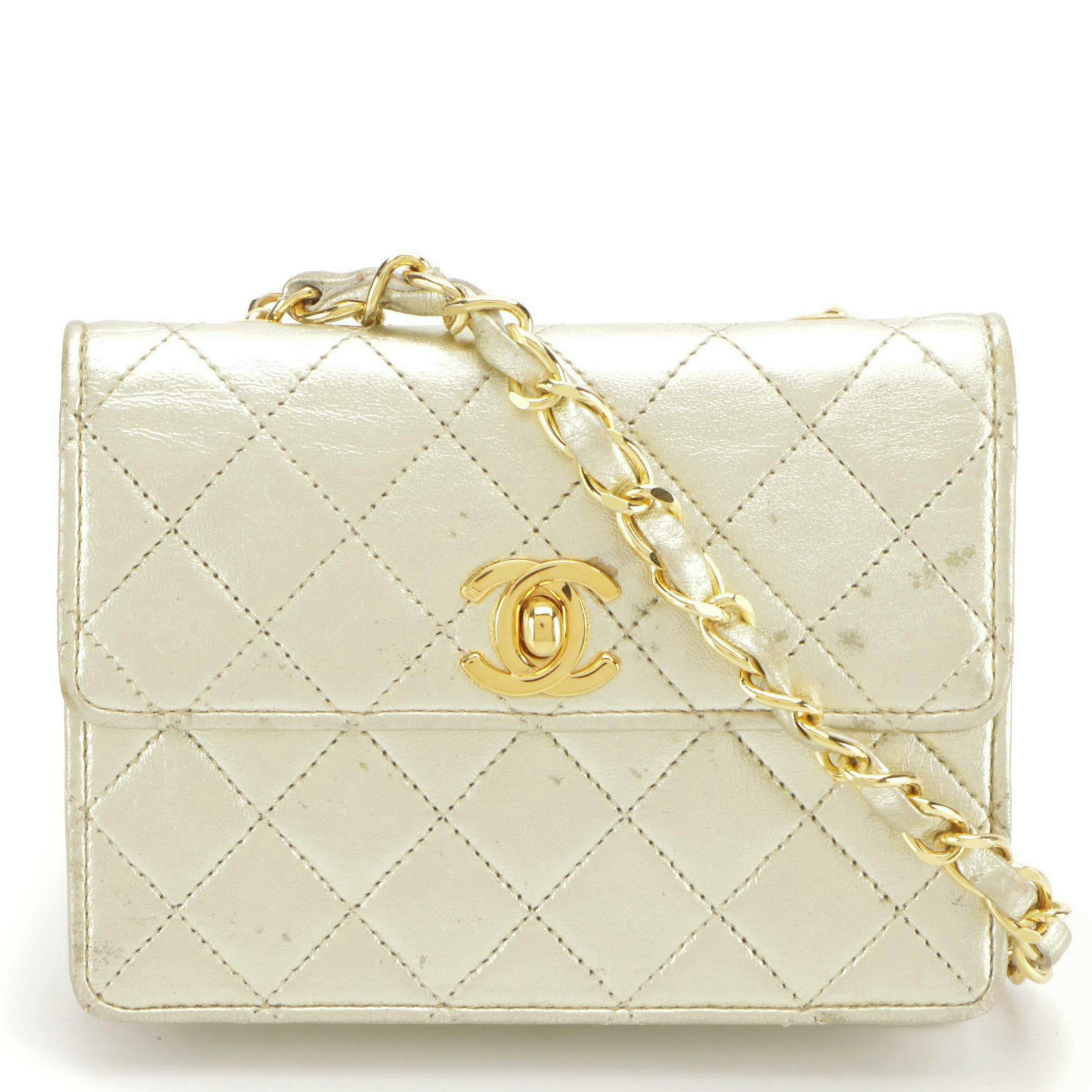 Chanel CC Mini Chain Bag in Quilted Metallic Lambskin Leather