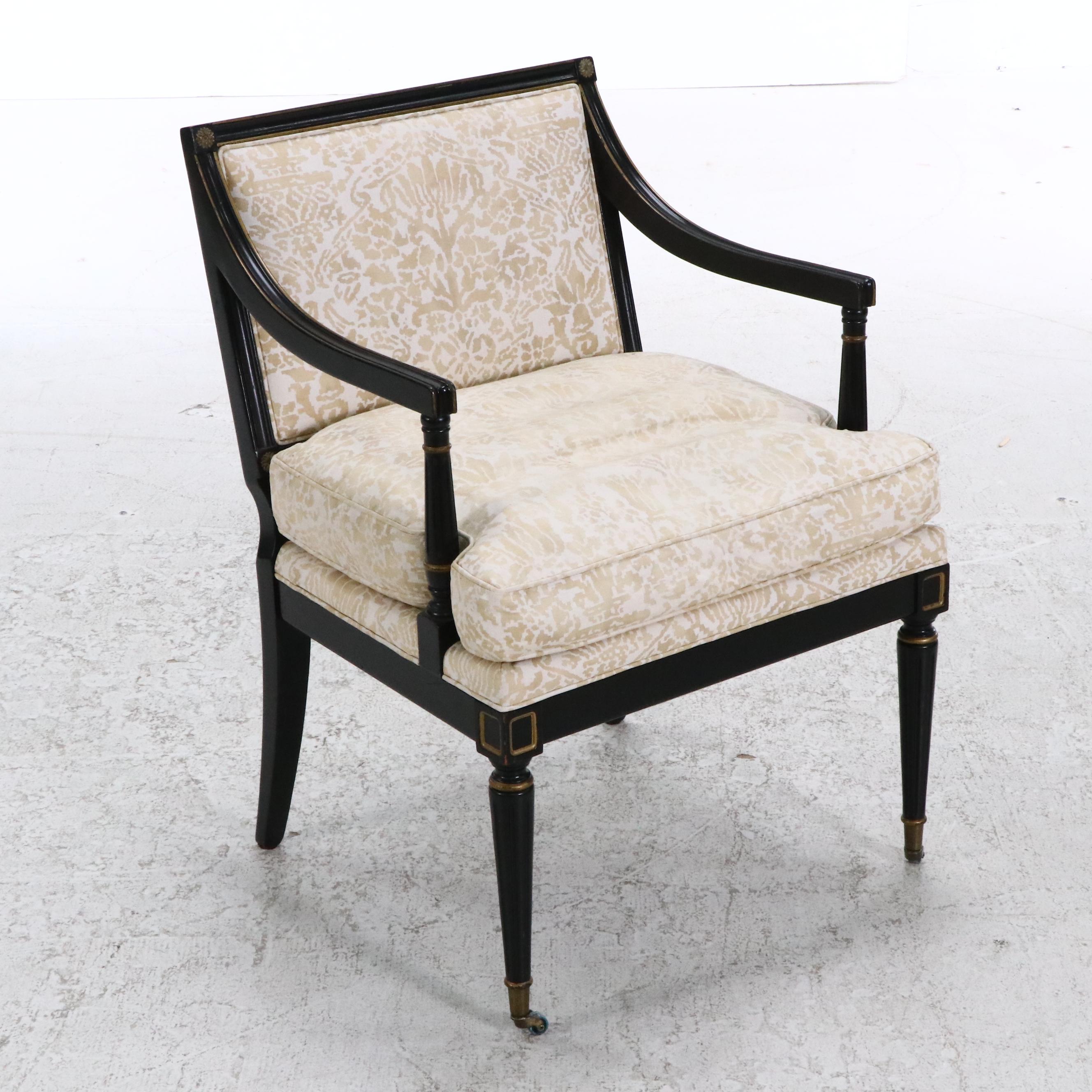 Pair of Regency Style Armchairs with Fortuny Upholstery, Late 20th Century
