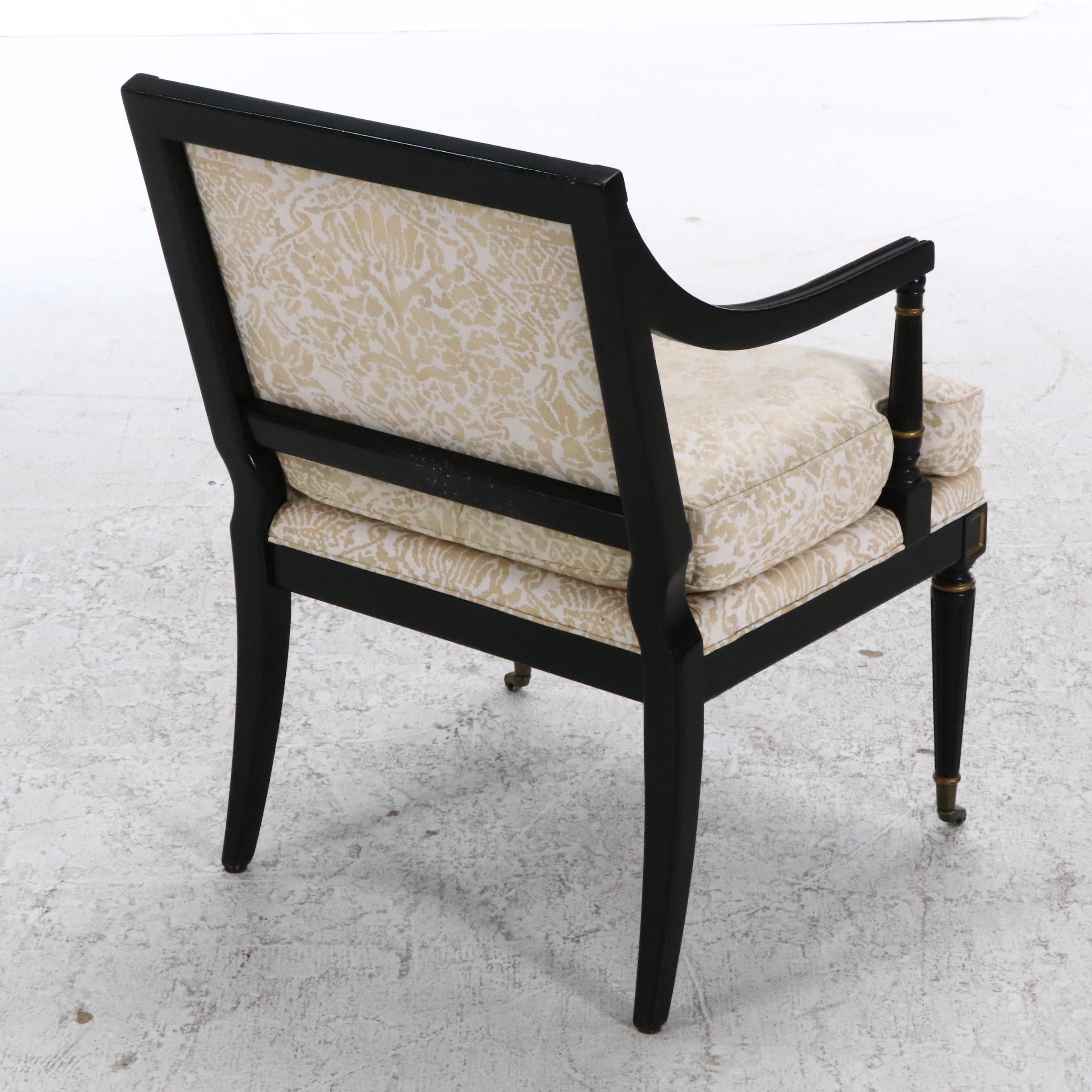 Pair of Regency Style Armchairs with Fortuny Upholstery, Late 20th Century