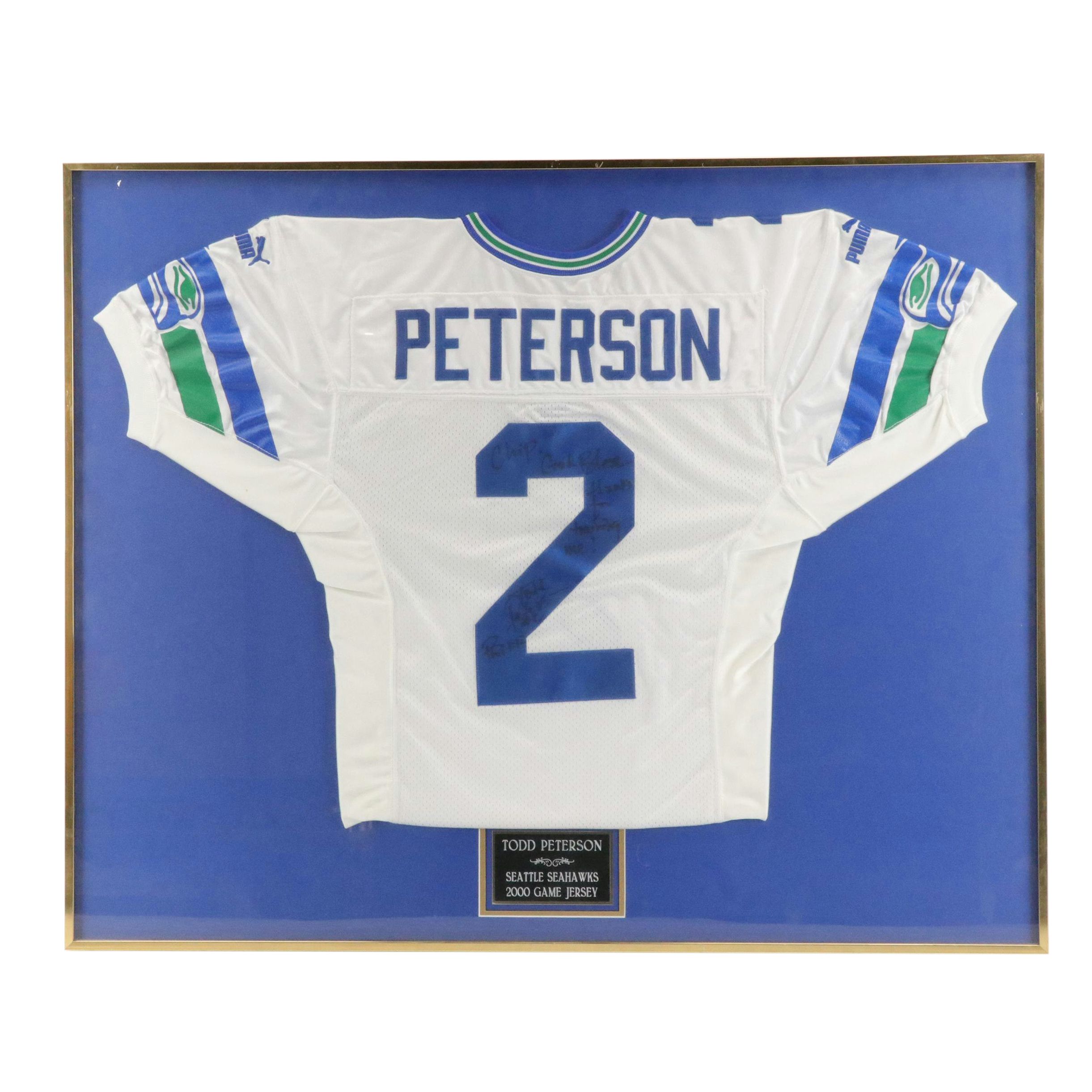 Signed Todd Peterson Seattle Seahawks NFL Game Jersey in Frame