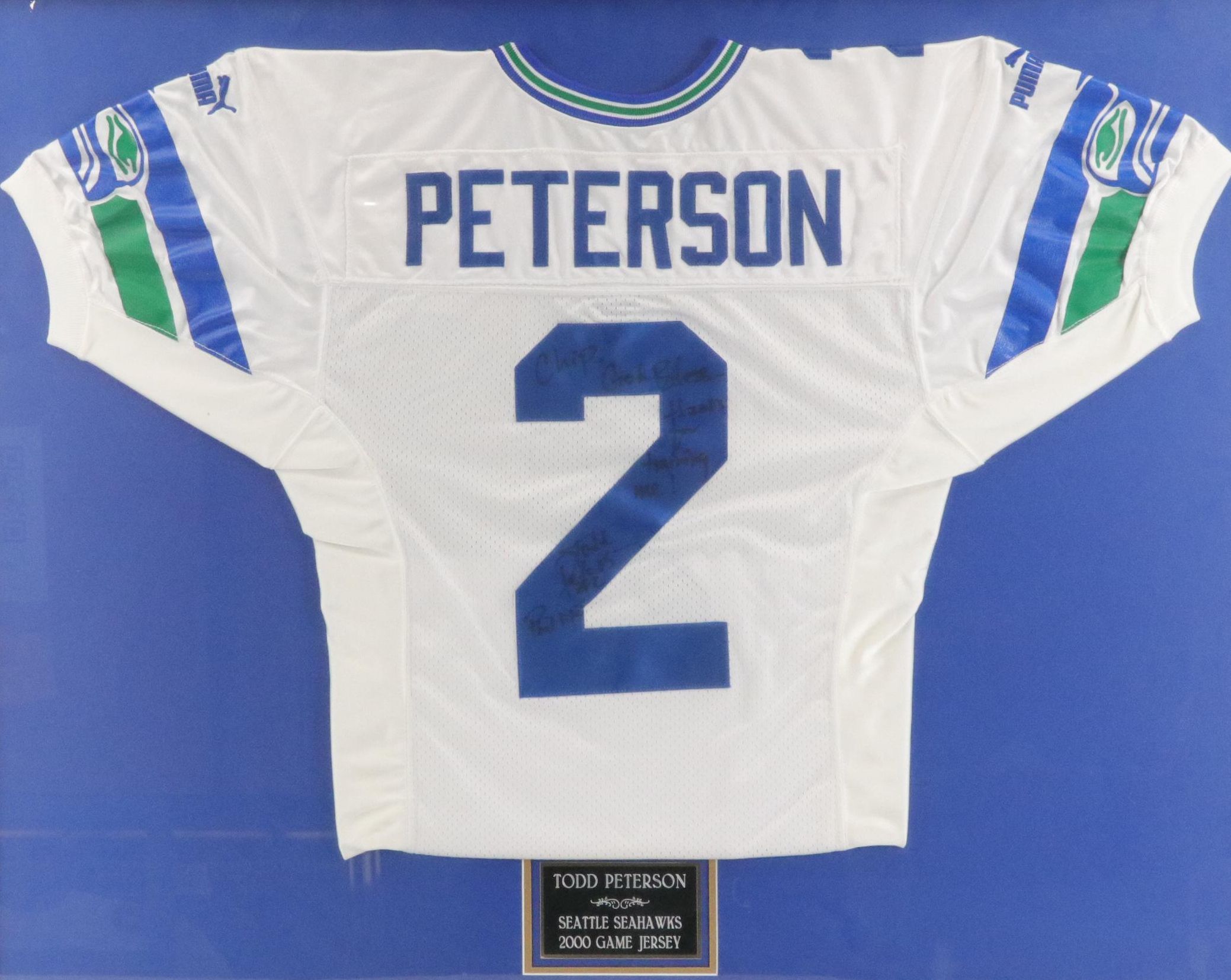 Signed Todd Peterson Seattle Seahawks NFL Game Jersey in Frame
