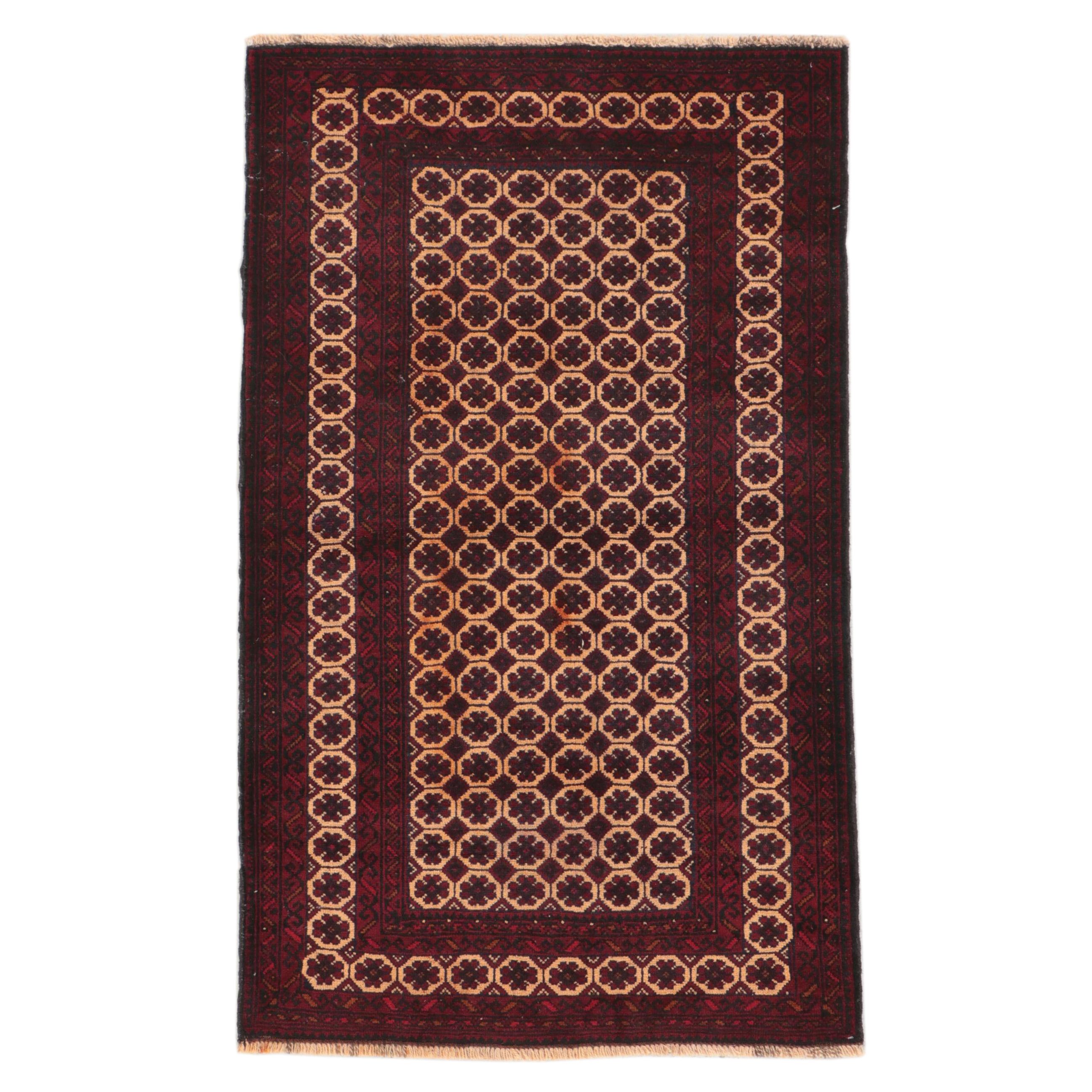 2'11 x 5' Hand-Knotted Afghan Baluch Accent Rug