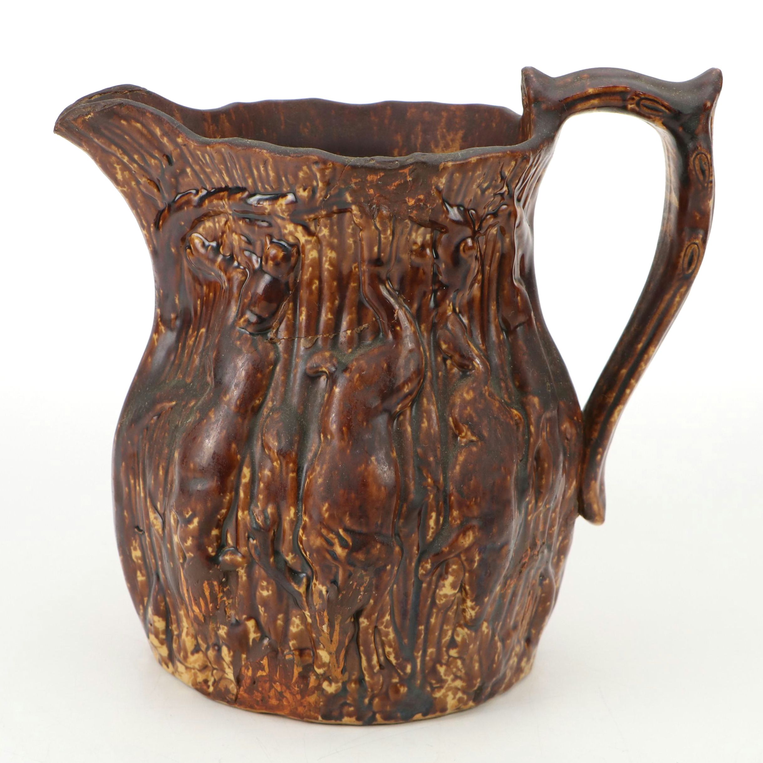 American Rockingham Glaze Hunt Pitcher, 19th Century