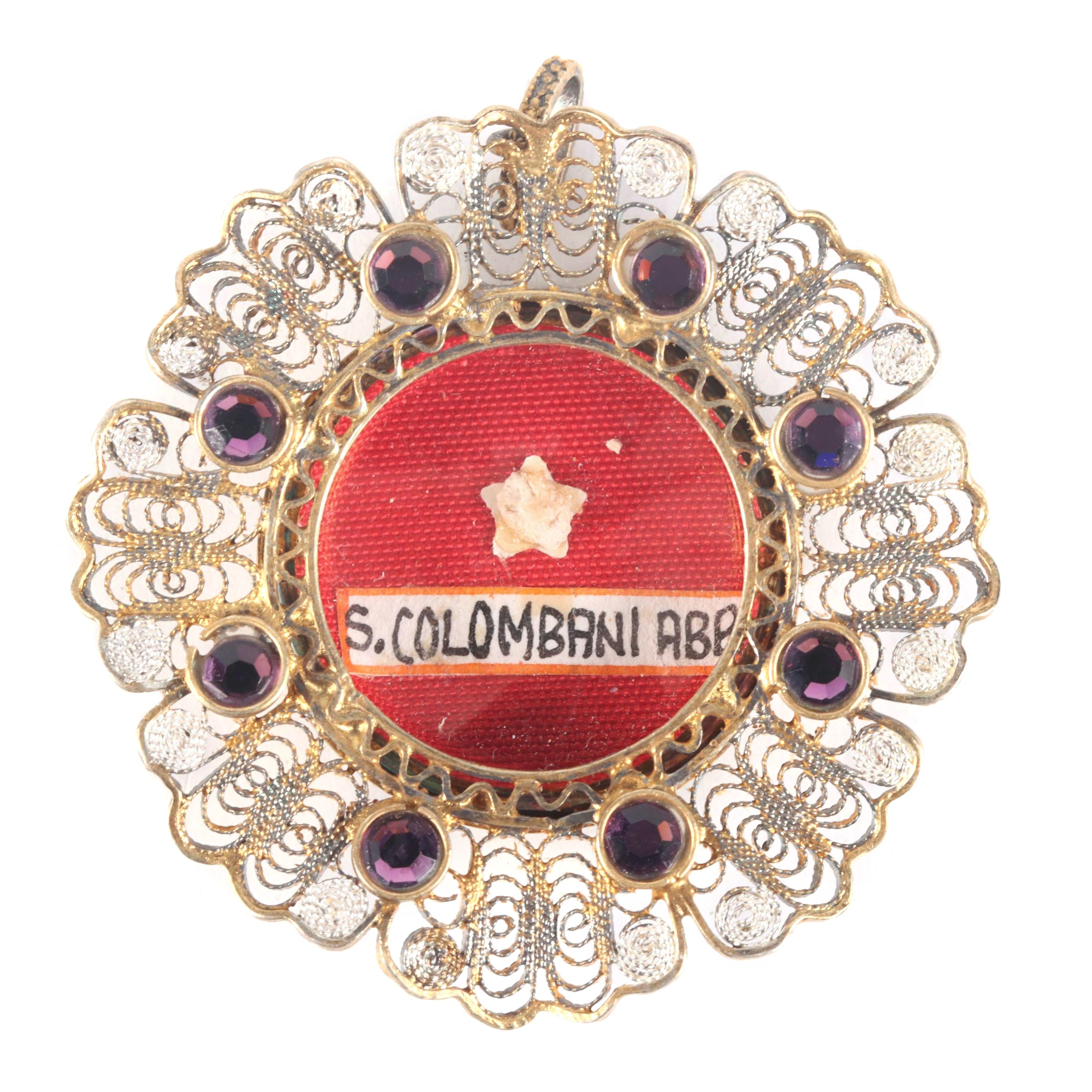 First Class Relic of Saint Columban in 800 Silver Reliquary with Seal, 1959