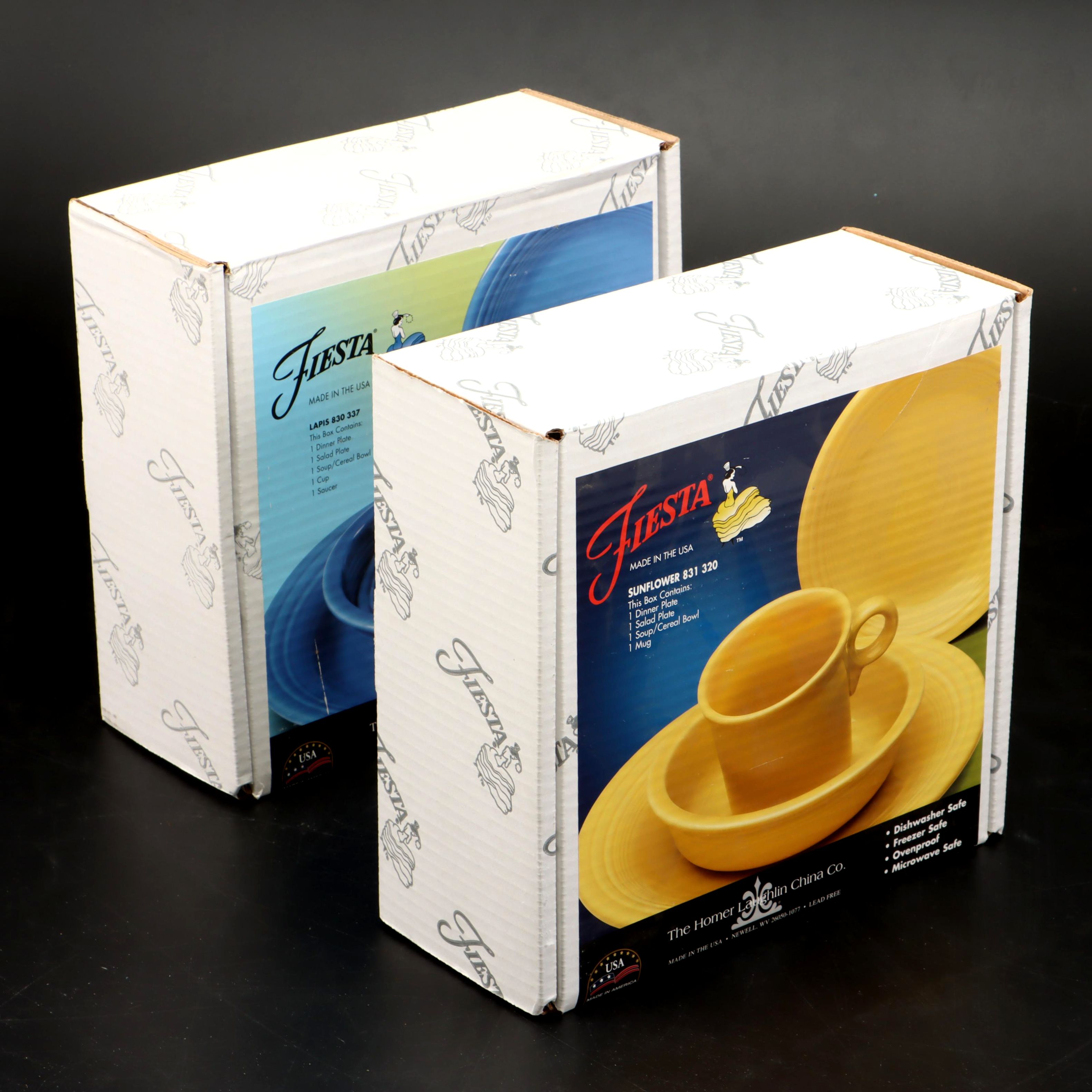 Homer Laughlin China Co. Sunflower Yellow and Lapis "Fiesta" Place Settings