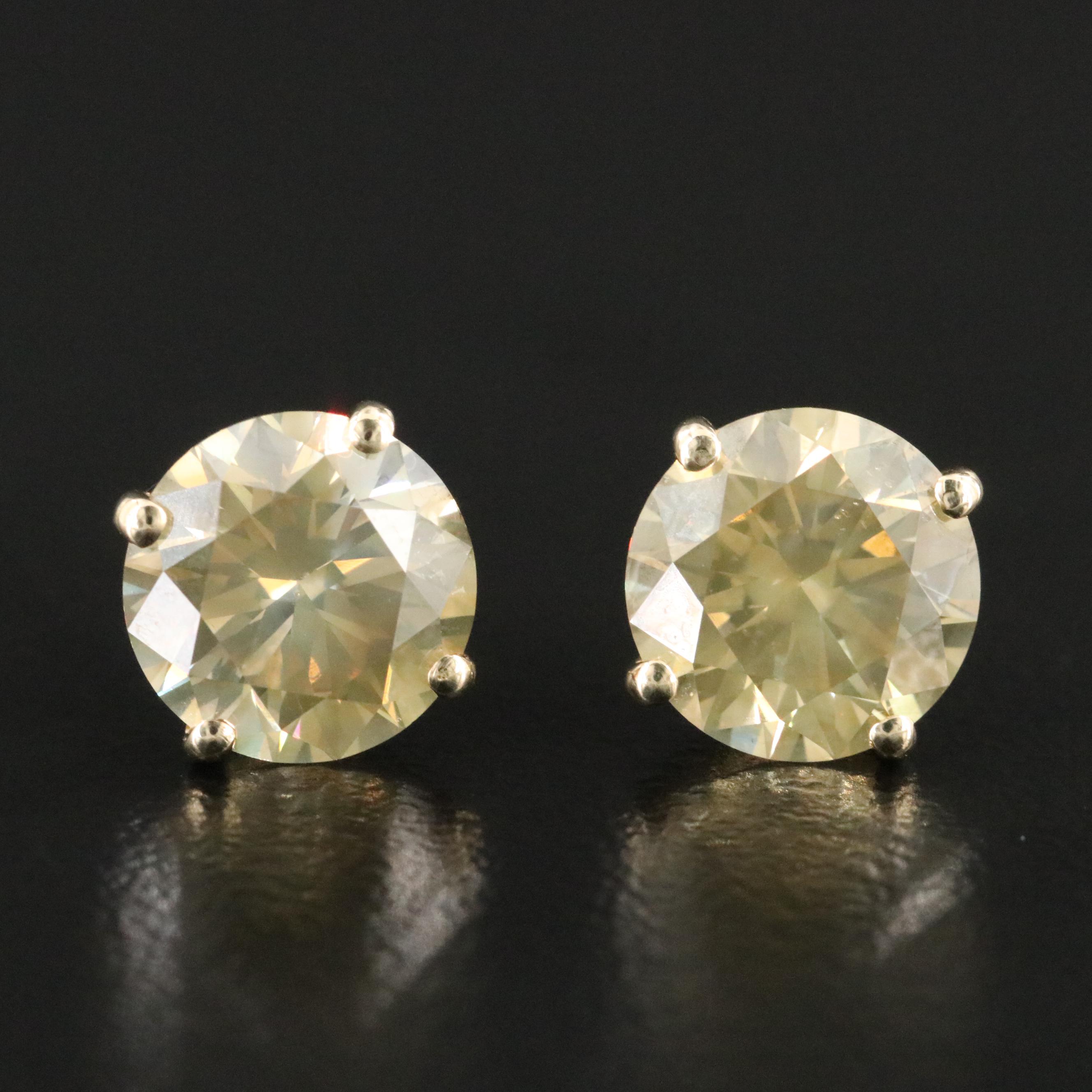 14K 3.90 CTW Fancy Yellow Diamond Martini Stud Earrings