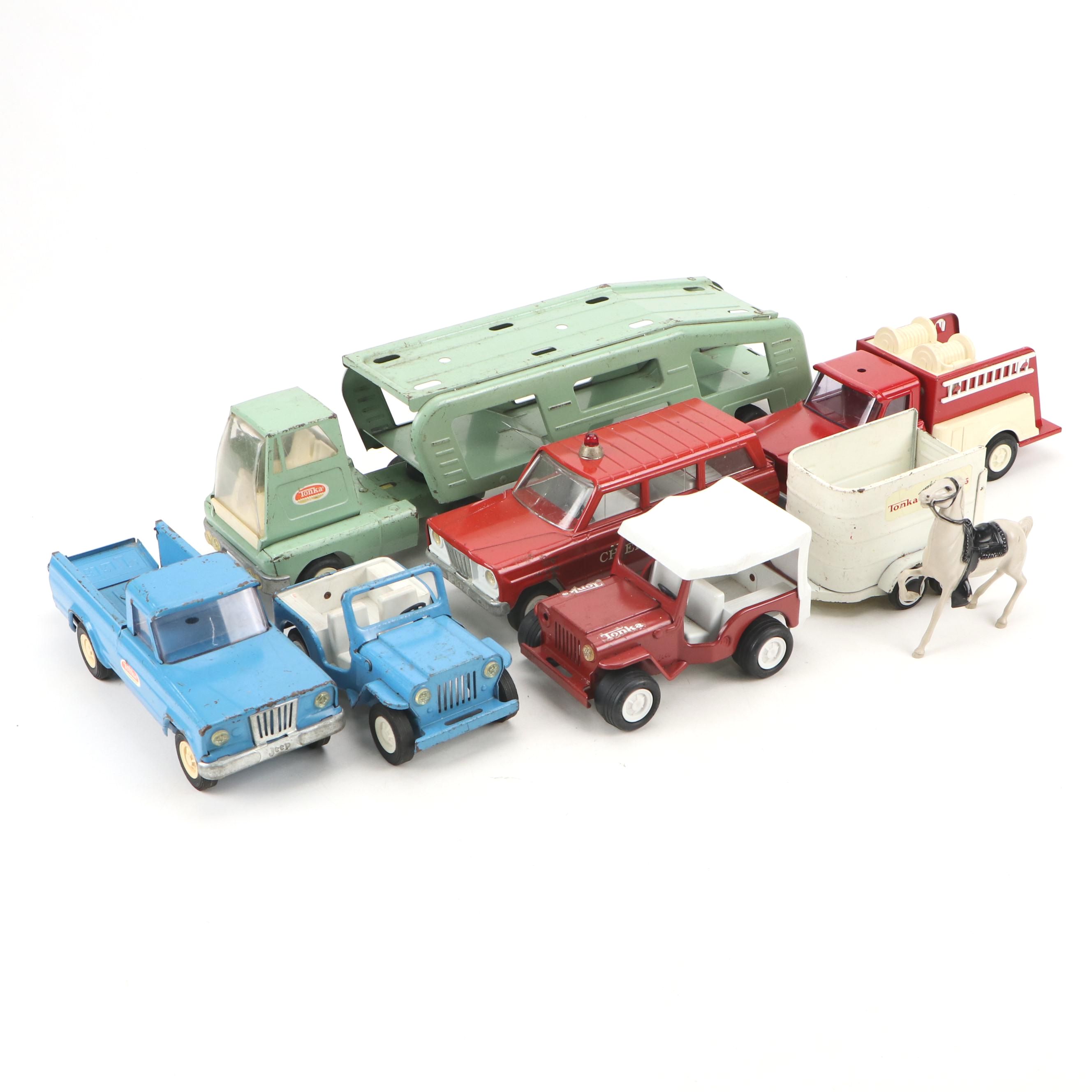 Tonka Tin Litho Trucks, Jeep, Fire Chief's Jeep and More