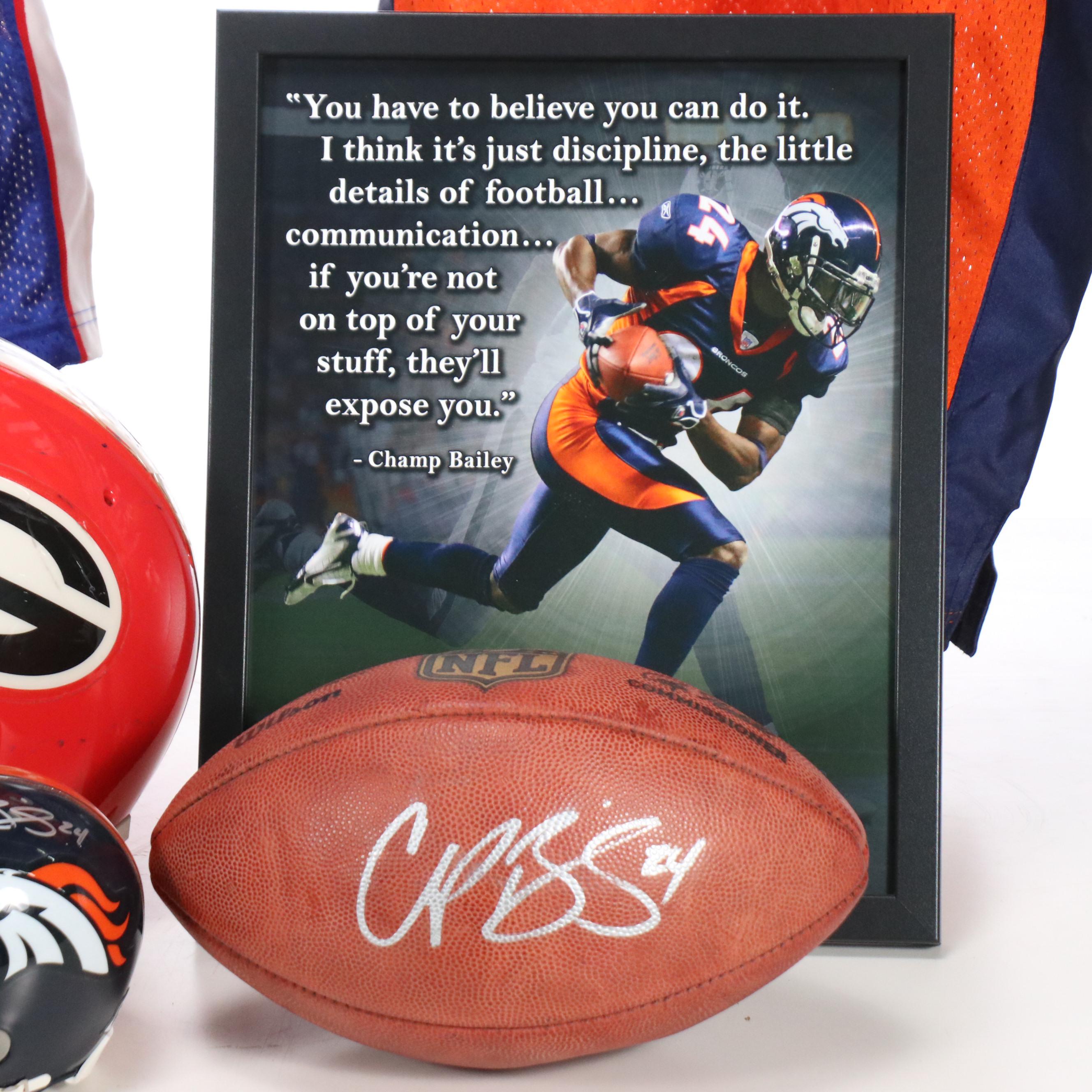Champ Bailey Signed Pro Bowl Jersey with Game Worn Georgia Helmet and More