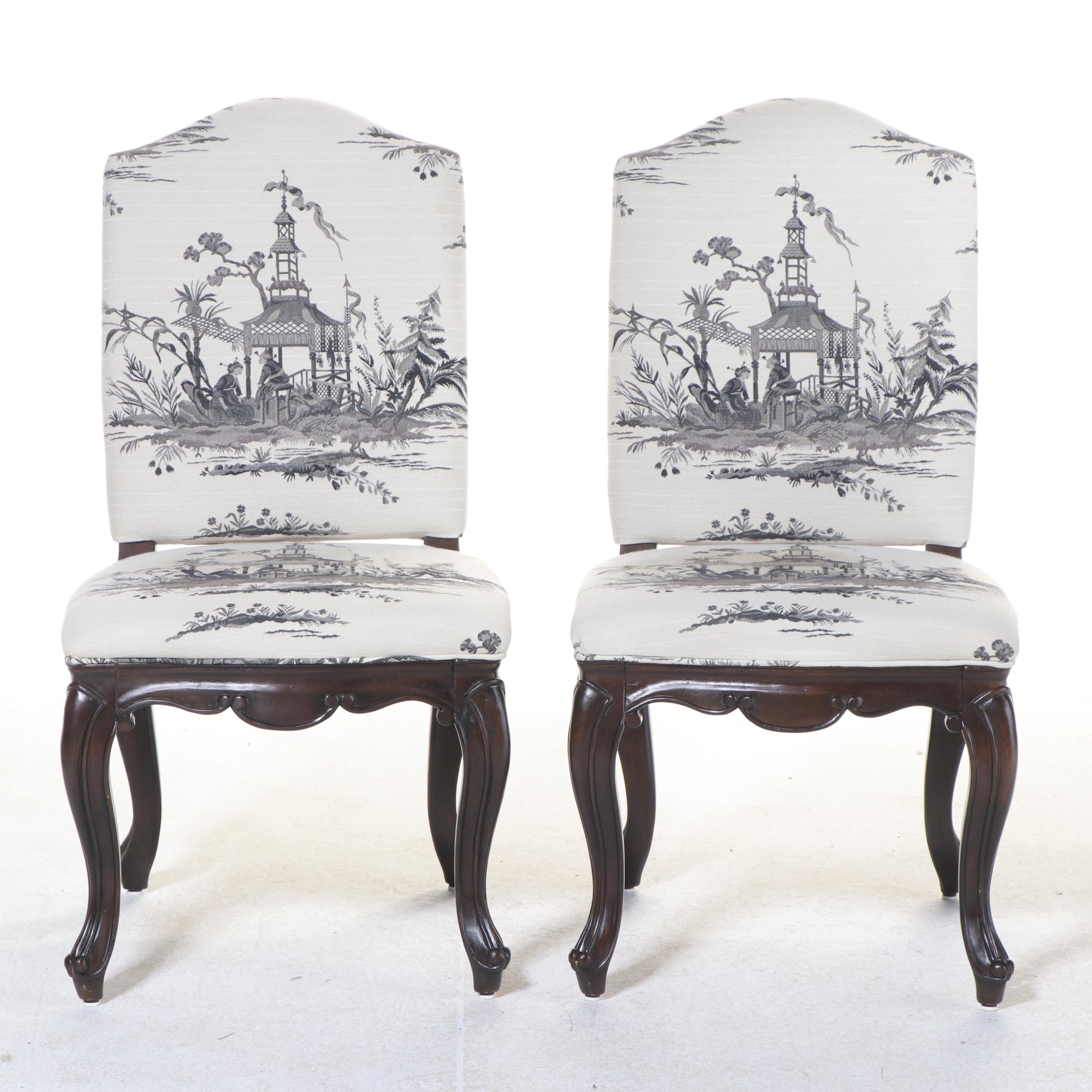 Four Drexel Heritage Louis XV Style Chinoiserie-Upholstered Dining Chairs