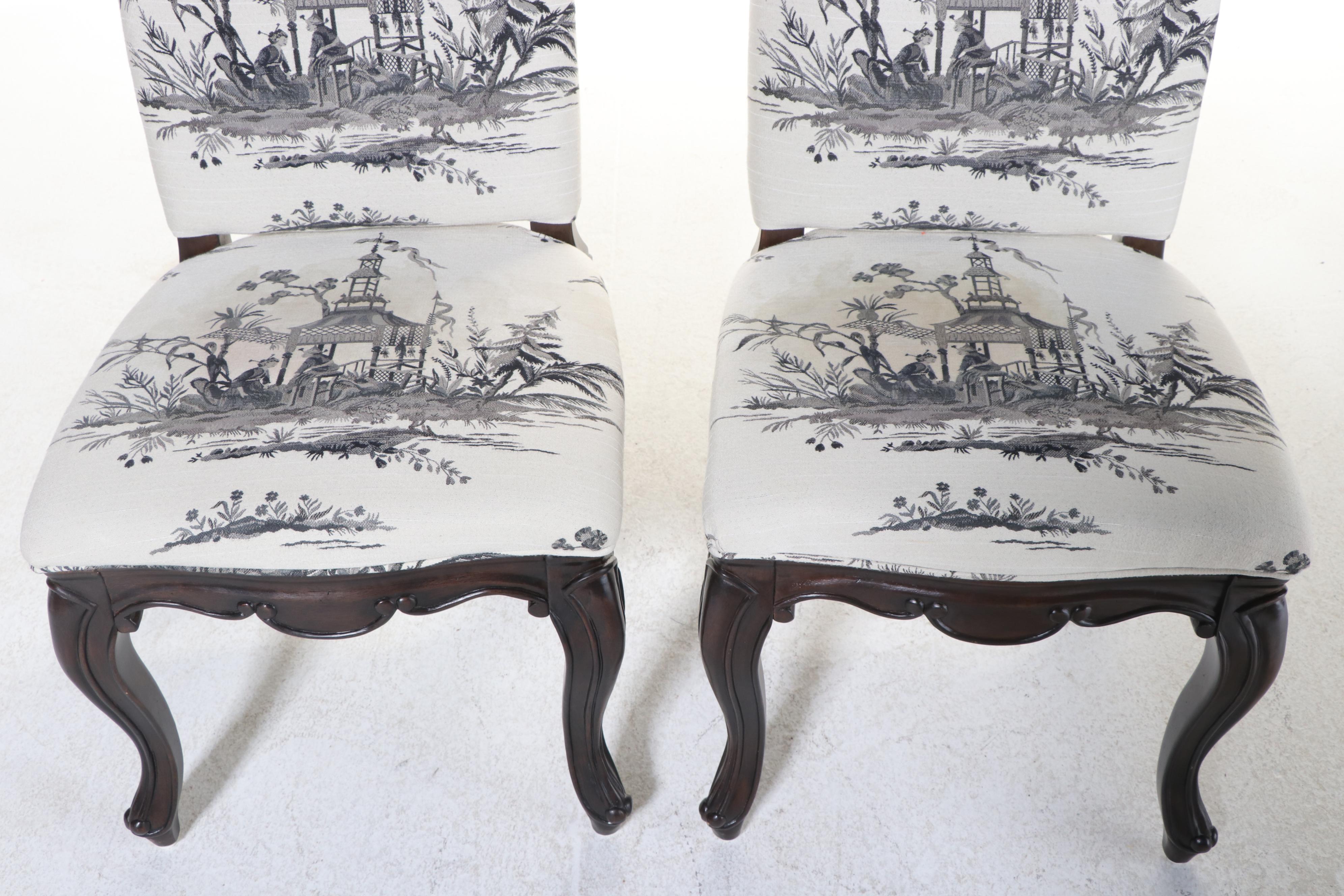 Four Drexel Heritage Louis XV Style Chinoiserie-Upholstered Dining Chairs