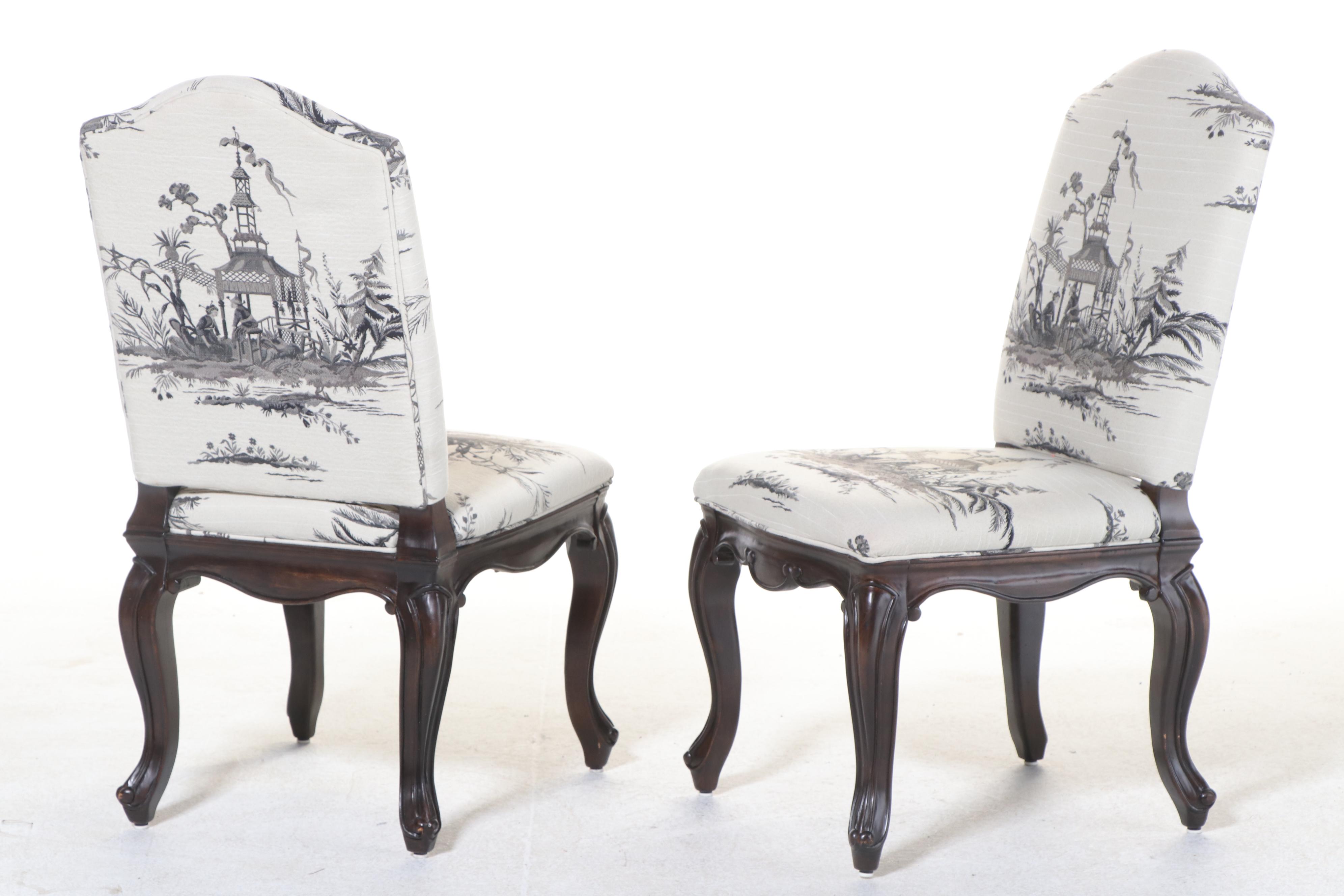 Four Drexel Heritage Louis XV Style Chinoiserie-Upholstered Dining Chairs