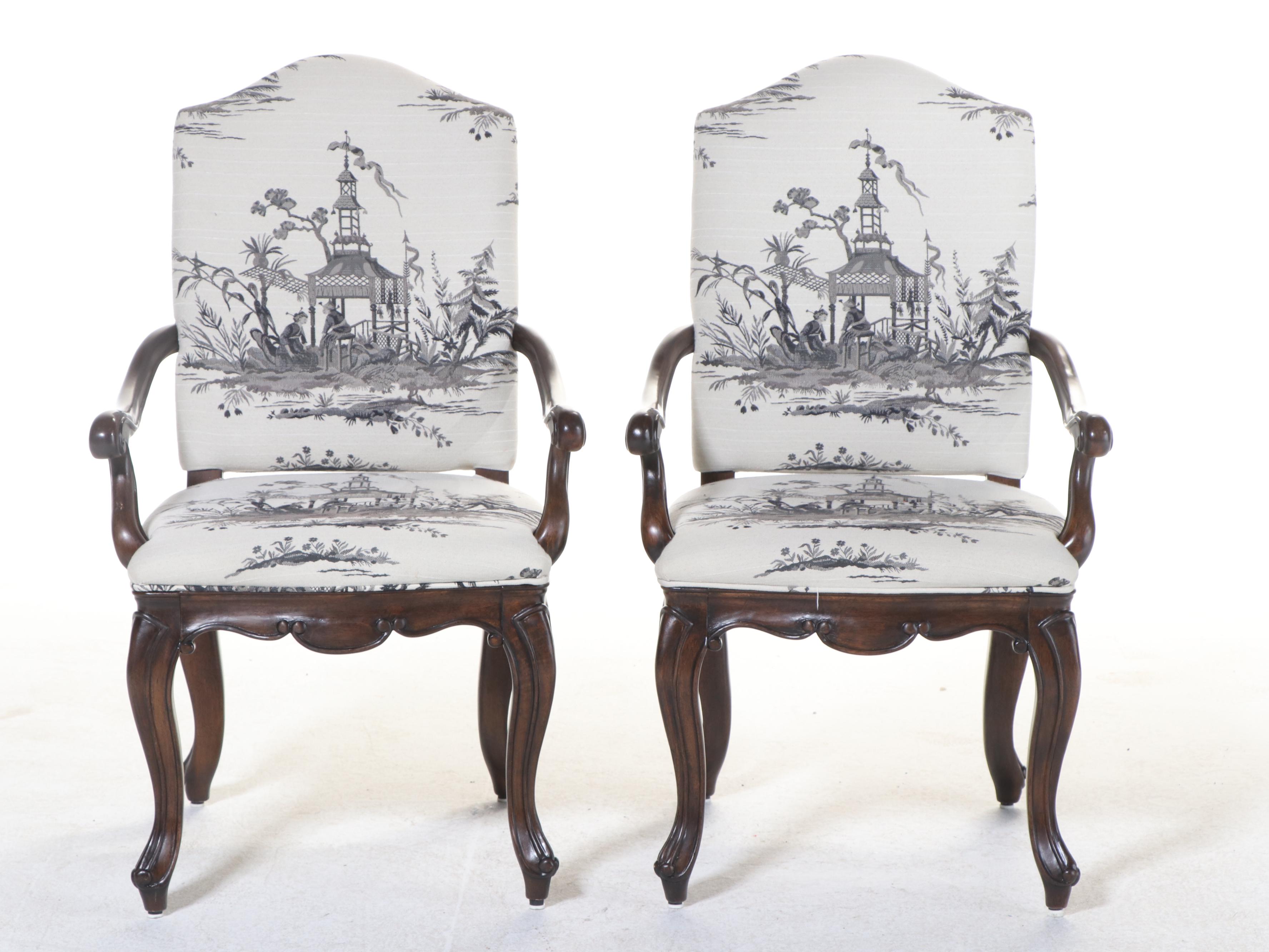 Four Drexel Heritage Louis XV Style Chinoiserie-Upholstered Dining Chairs