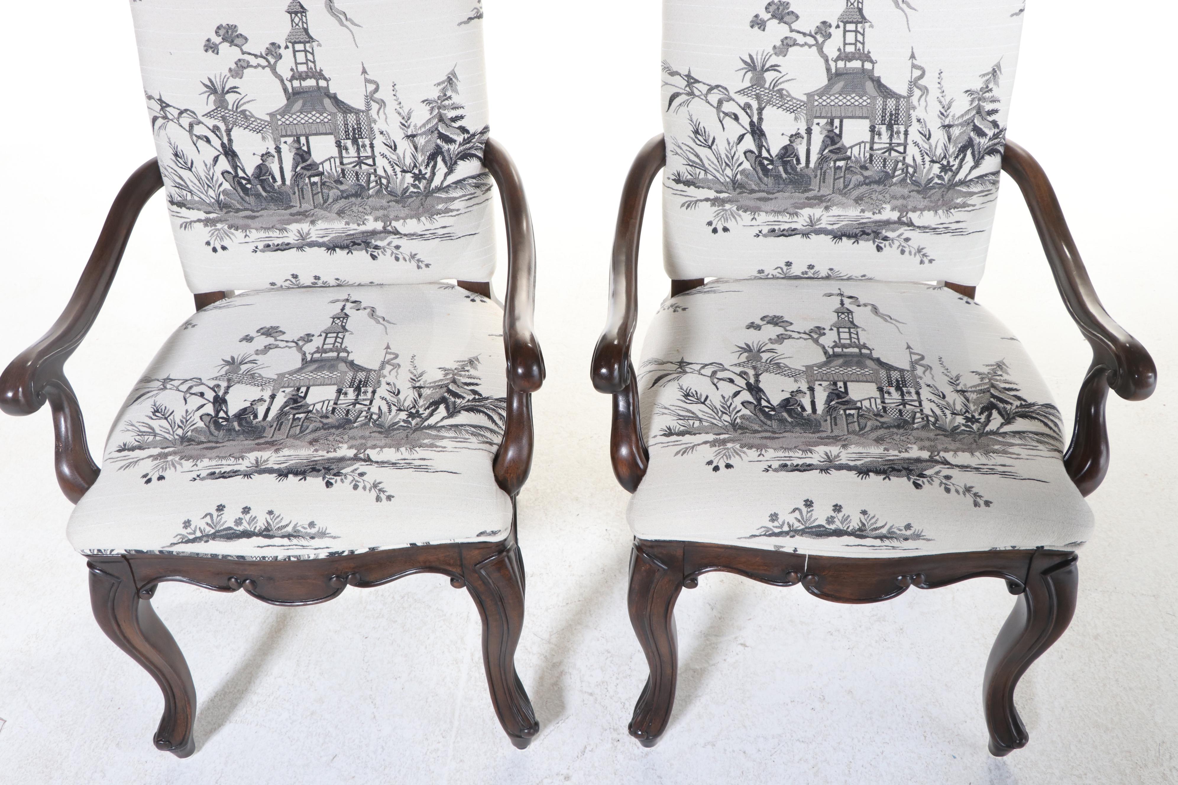 Four Drexel Heritage Louis XV Style Chinoiserie-Upholstered Dining Chairs