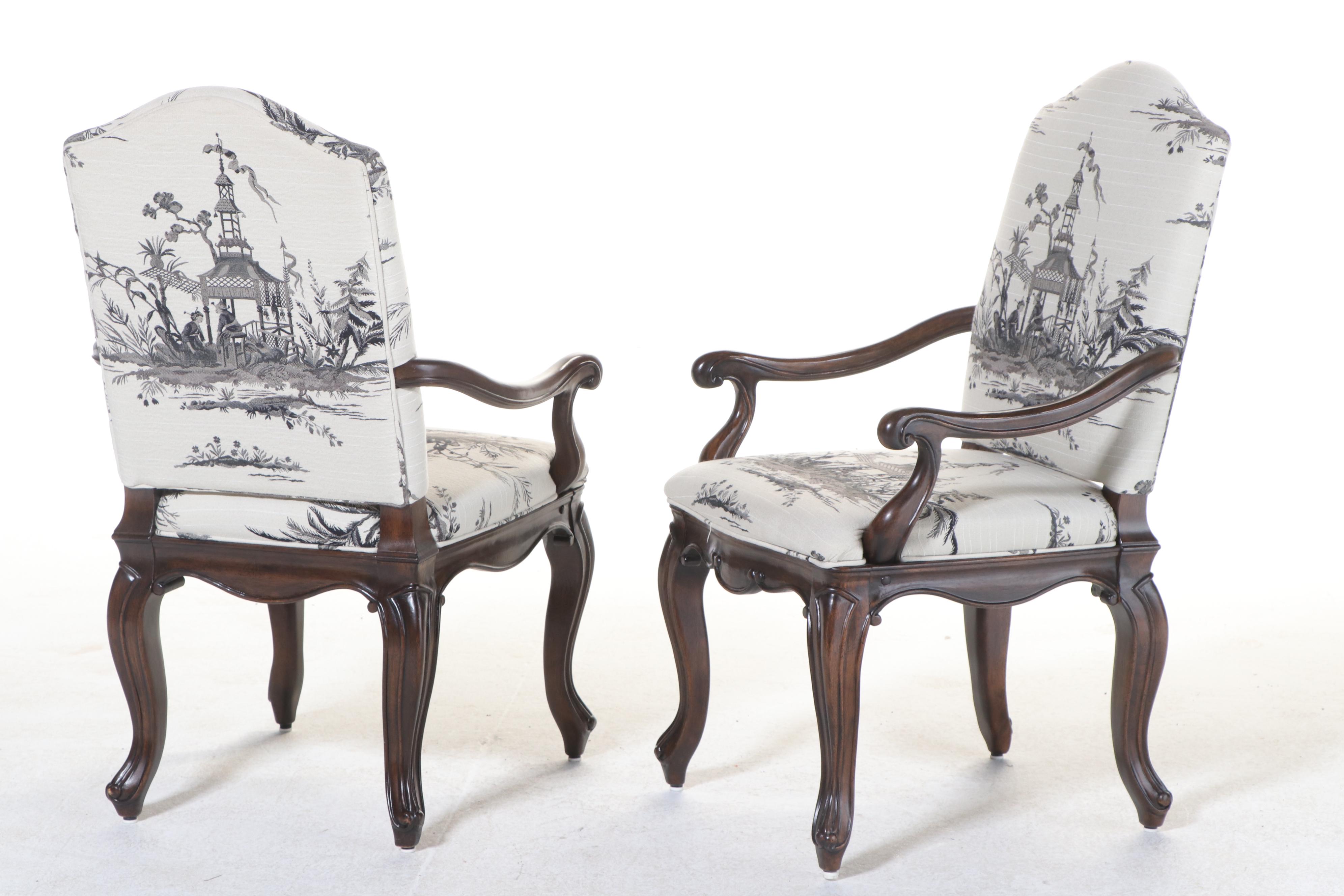 Four Drexel Heritage Louis XV Style Chinoiserie-Upholstered Dining Chairs