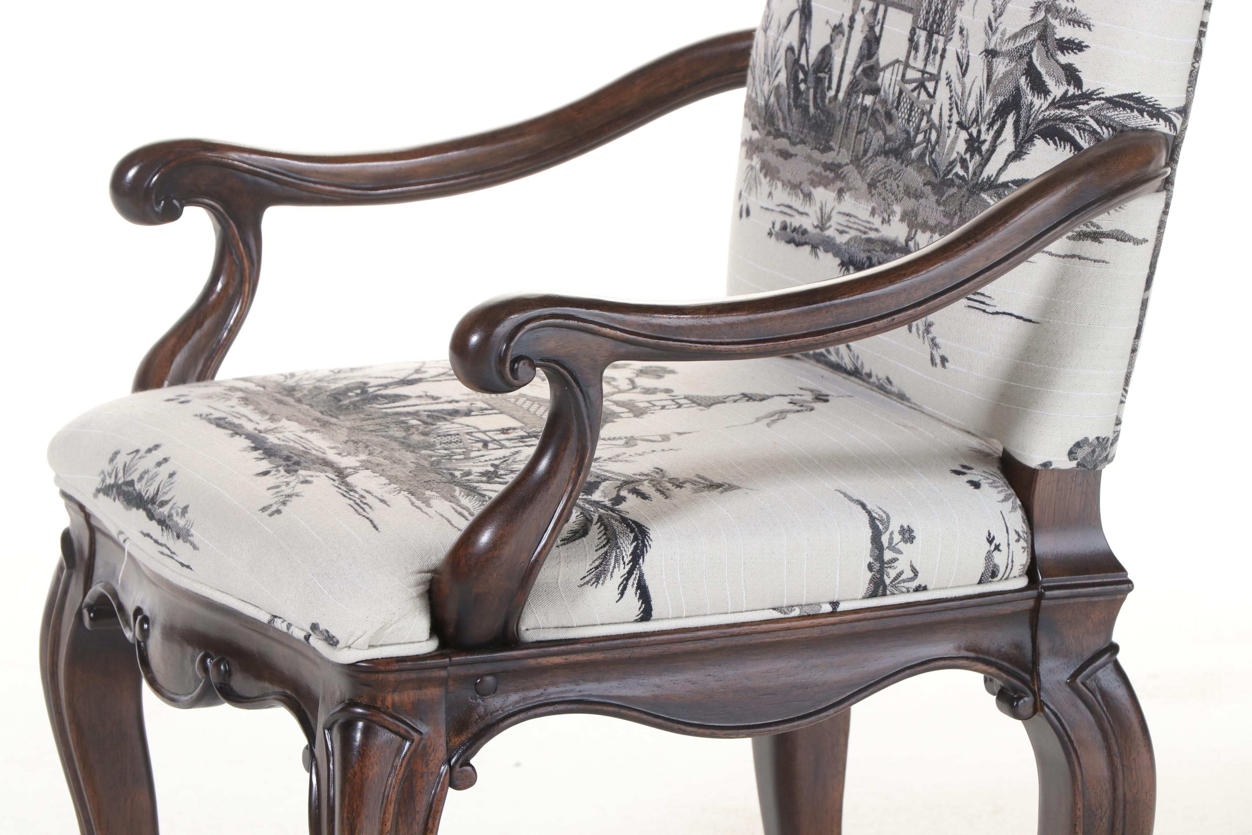 Four Drexel Heritage Louis XV Style Chinoiserie-Upholstered Dining Chairs
