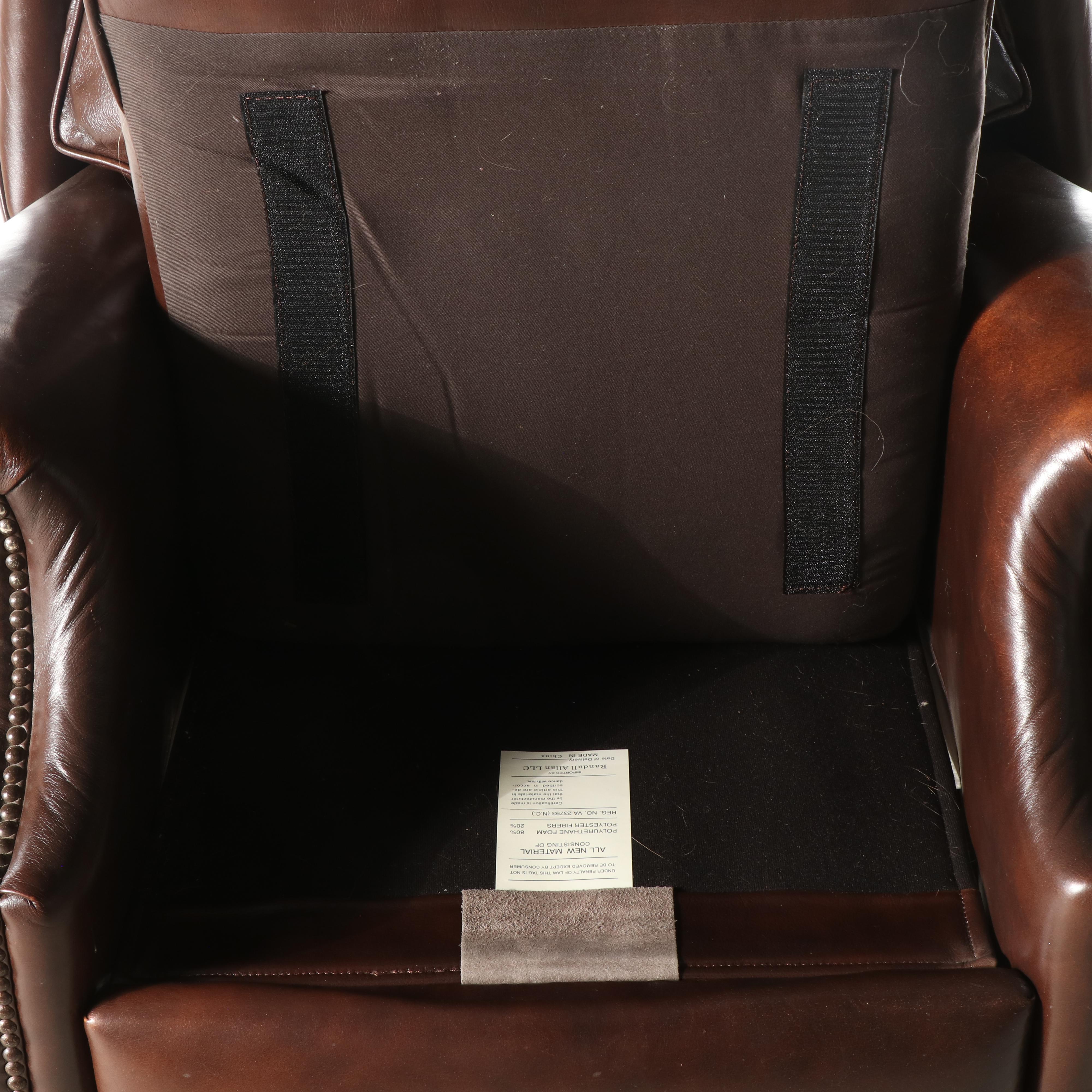 Randall Allan Chippendale Style Brown Leather Wingback Recliner