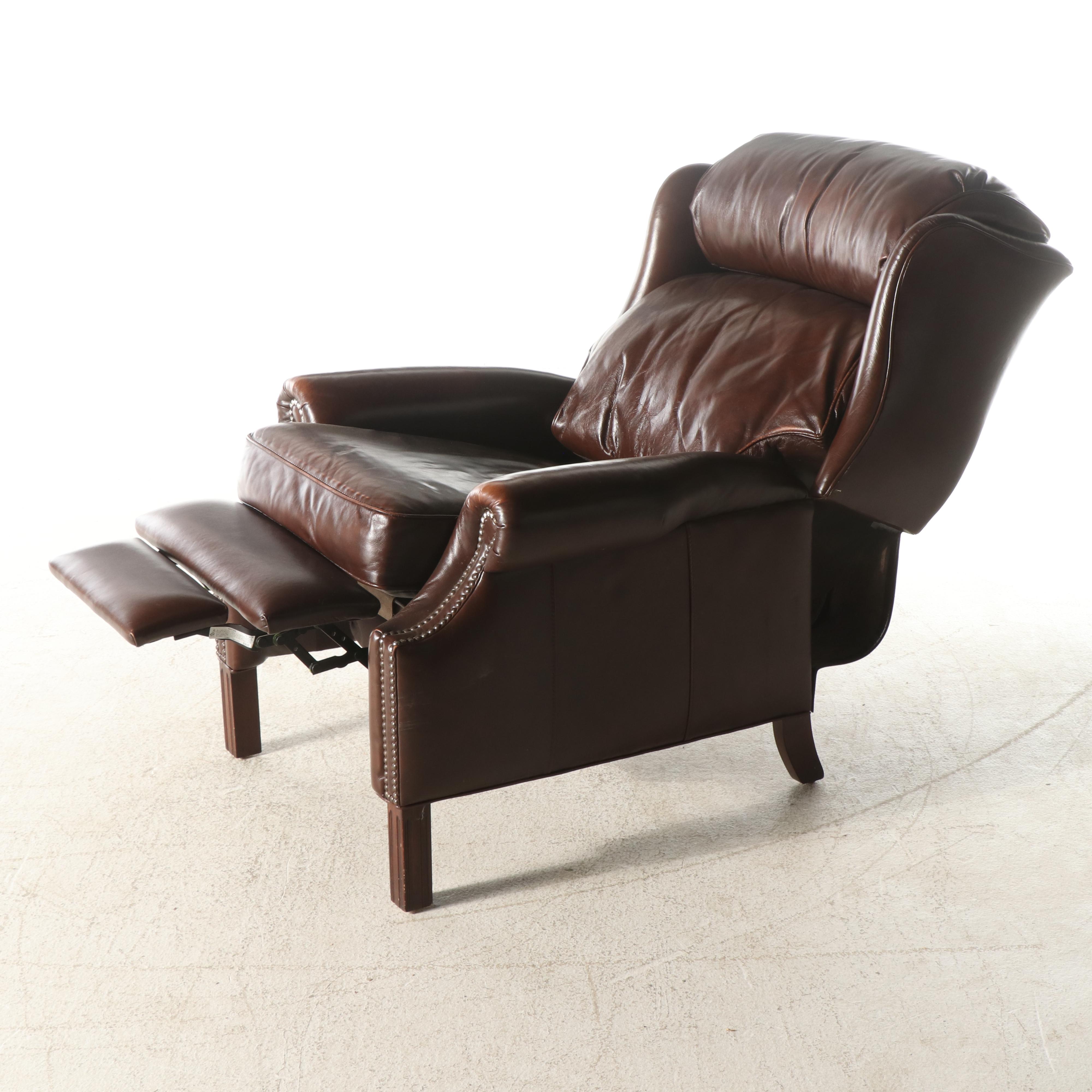 Randall Allan Chippendale Style Brown Leather Wingback Recliner