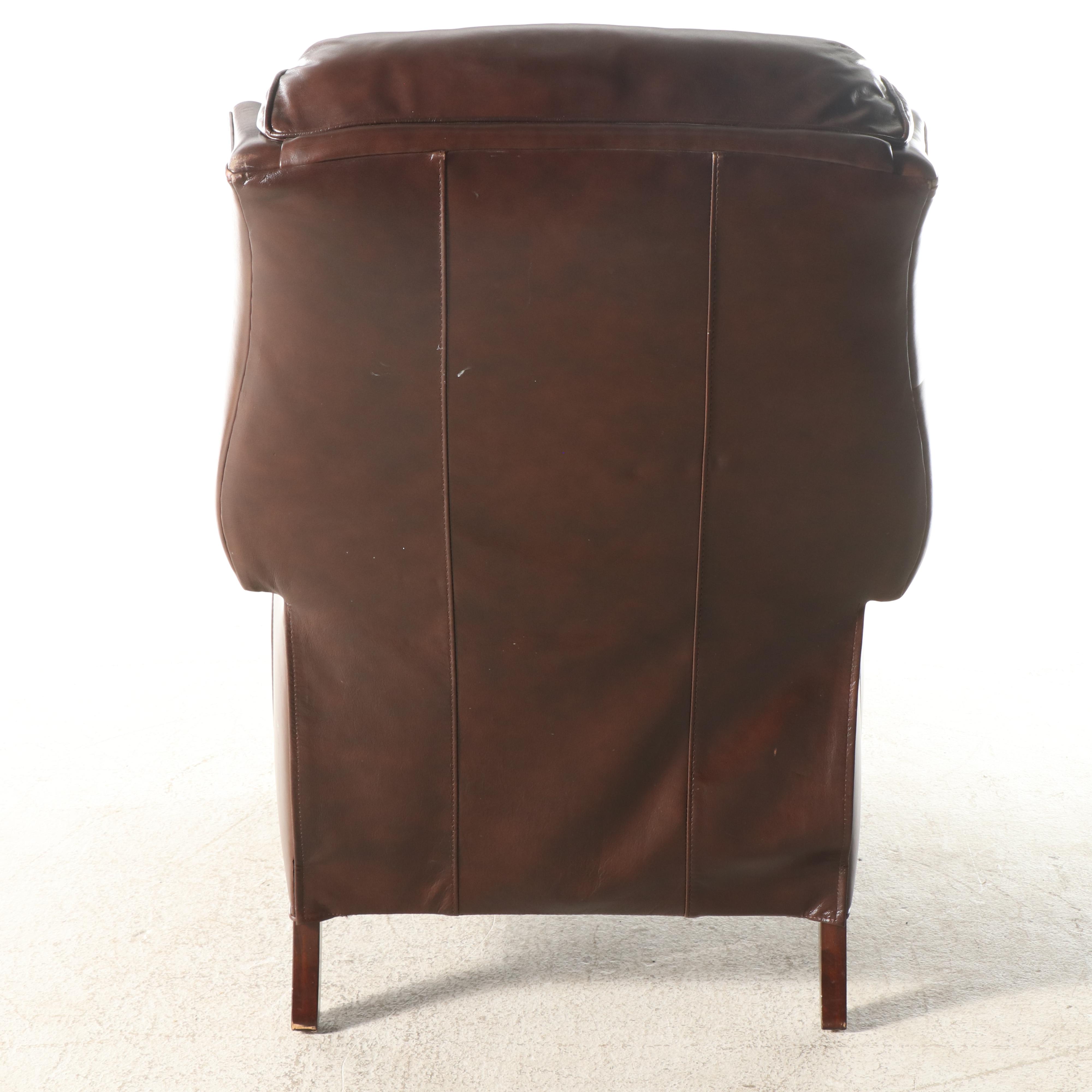 Randall Allan Chippendale Style Brown Leather Wingback Recliner