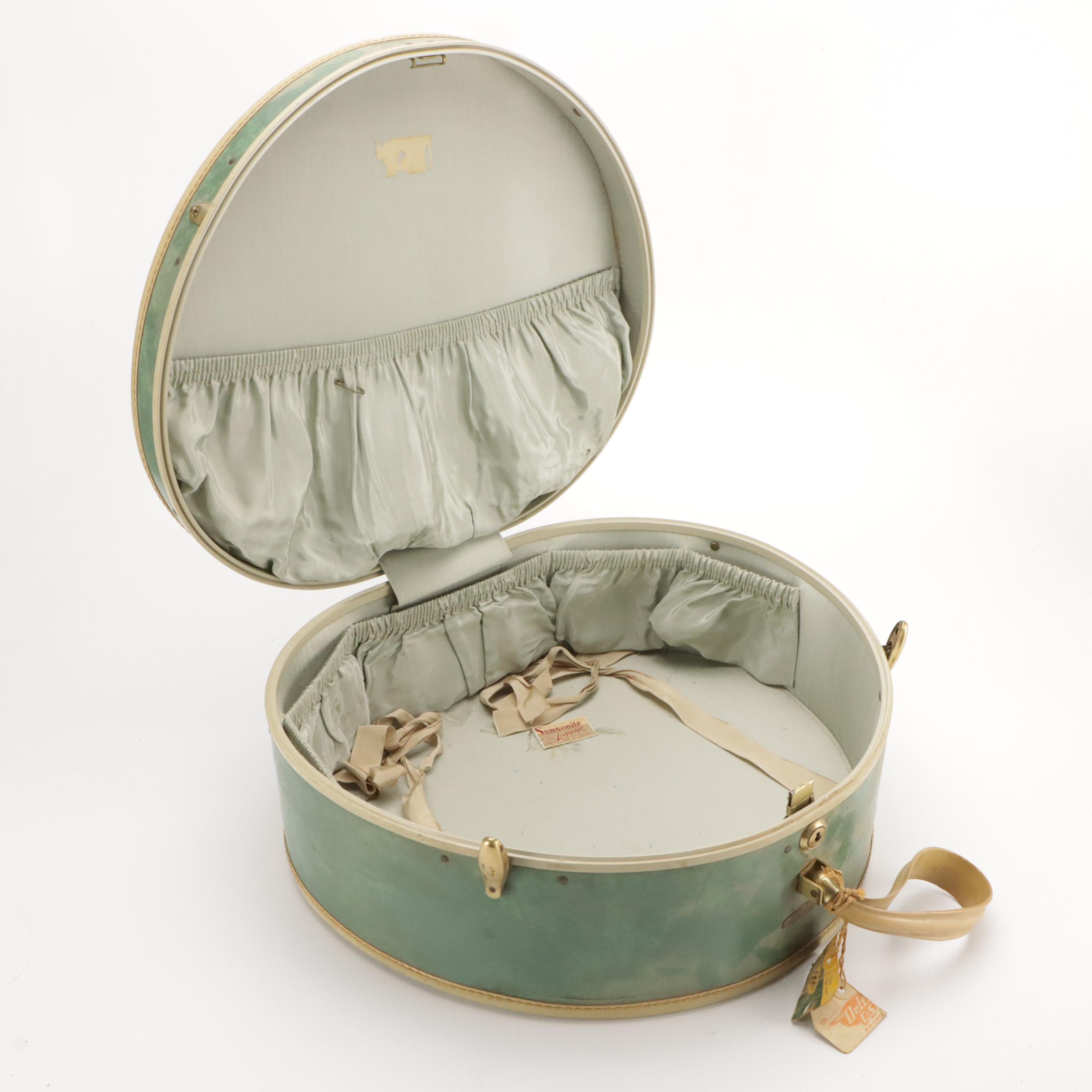 Vintage Samsonite Luggage Hardside Suitcases in Marbled Bermuda Green & Leather