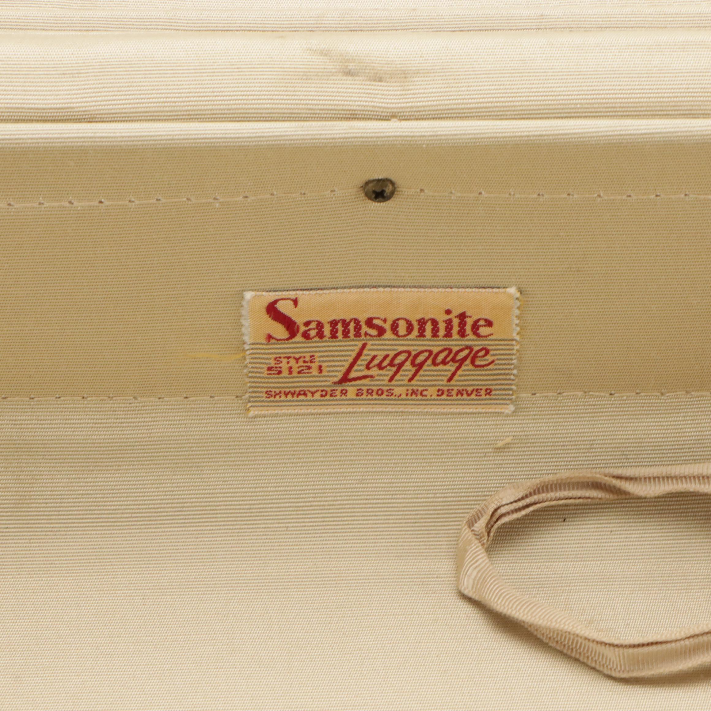 Vintage Samsonite Luggage Hardside Suitcases in Marbled Bermuda Green & Leather